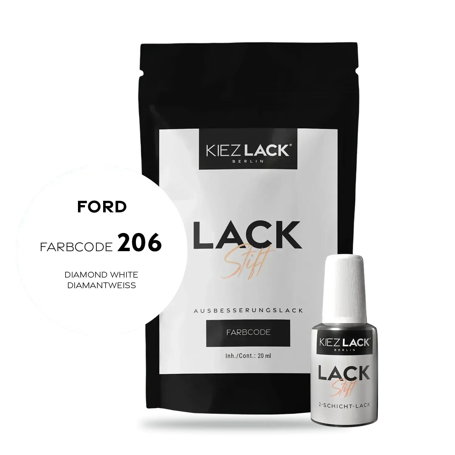 Kiezlack Lackstift Autolack Lackstift FORD 206 DIAMOND WHITE