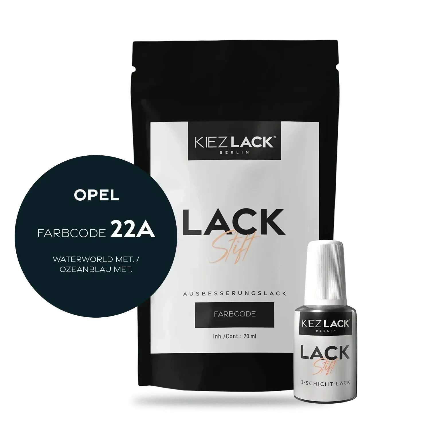 Kiezlack Lackstift Autolack Lackstift OPEL 22A WATERWORLD MET.