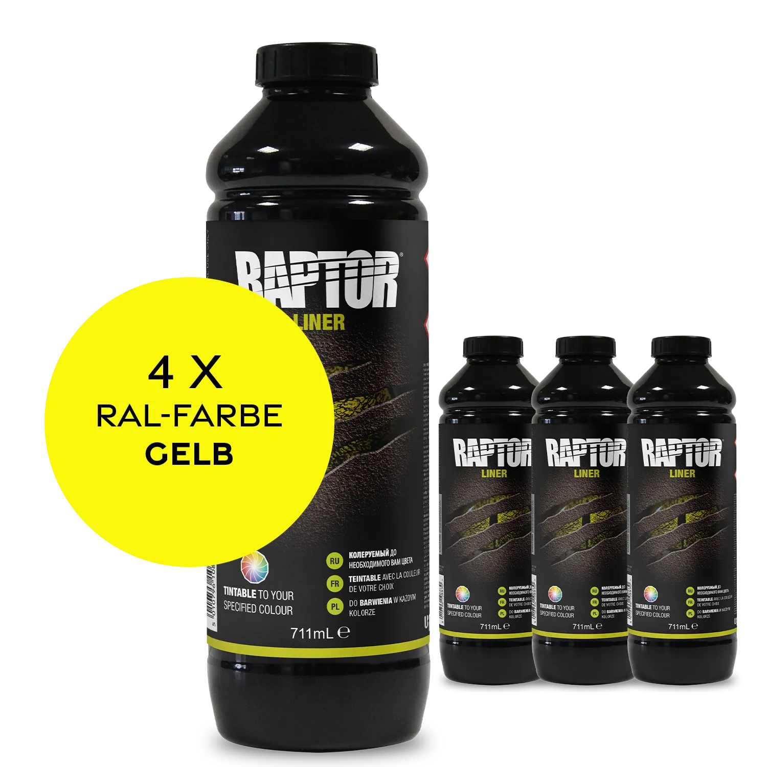 Raptor RAL 1000 - Grünbeige / 4er Flaschen-KIT / ohne RAPTOR Liner Flaschen-Kit RAL-Farben Gelb
