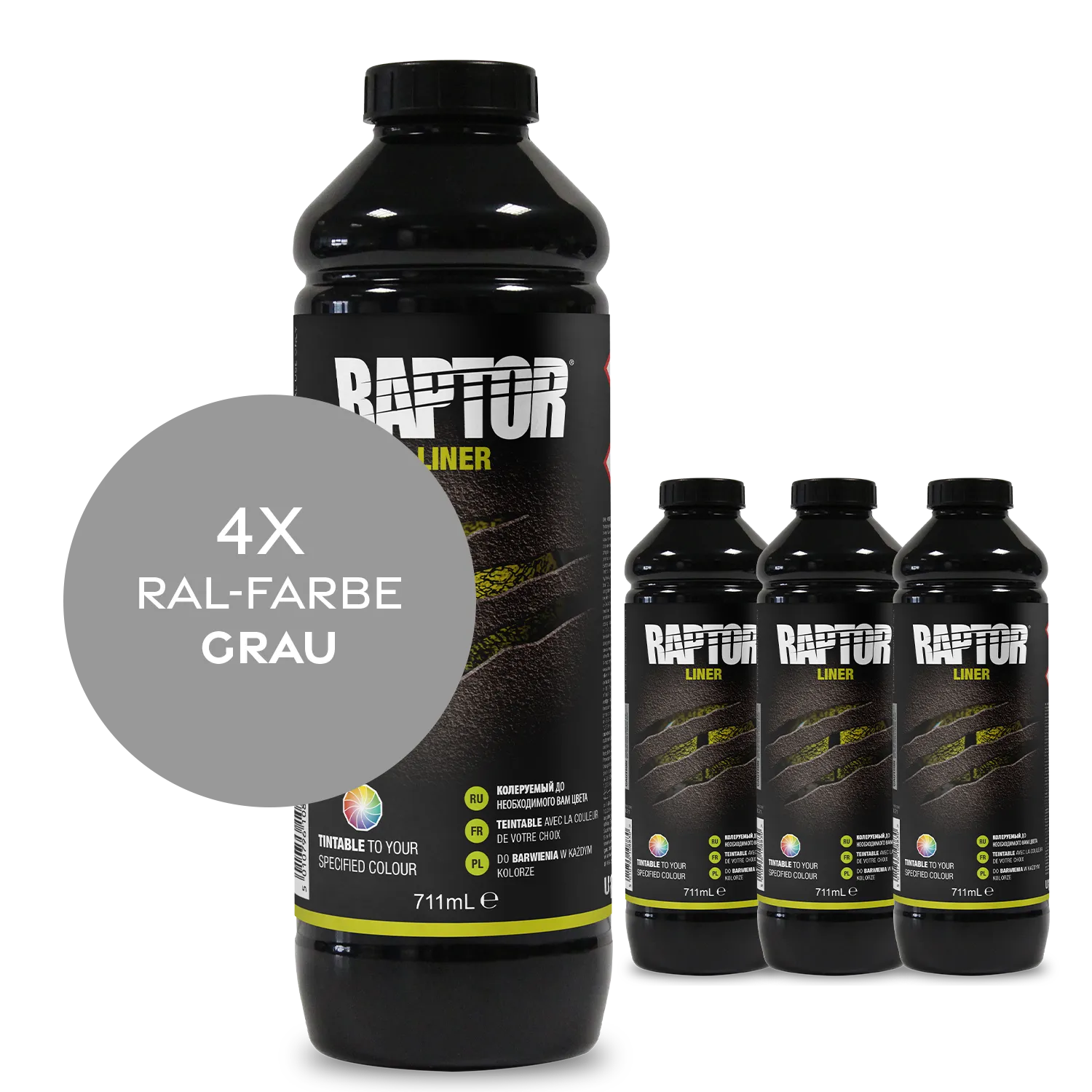 Raptor RAL 7000 - Fehgrau / 4er Flaschen-KIT / ohne RAPTOR Liner Flaschen-Kit RAL-Farben Grau