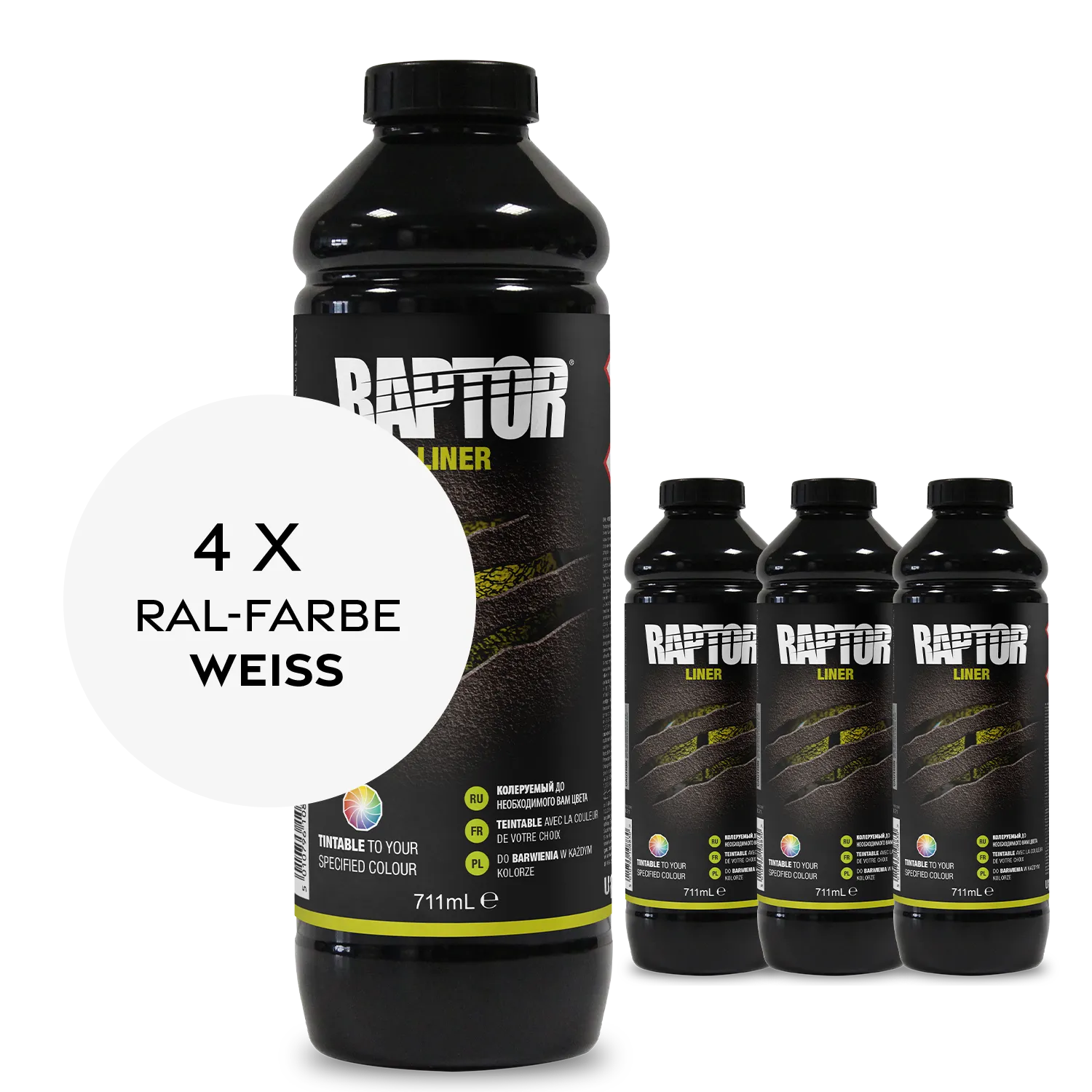 Raptor RAL 9001 - Cremeweiss / 4er Flaschen-KIT / ohne RAPTOR Liner Flaschen-Kit RAL-Farben Weiss