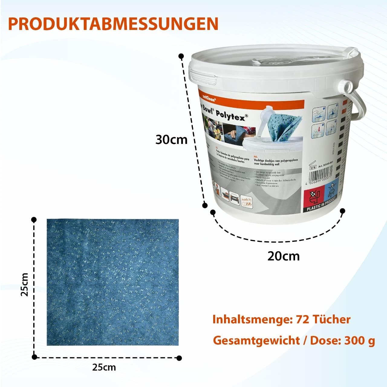 ZVG ZVG zetClean® Wiper Bowl Polytex® – Feuchte Reinigungstücher im Spendereimer (72 Tücher)