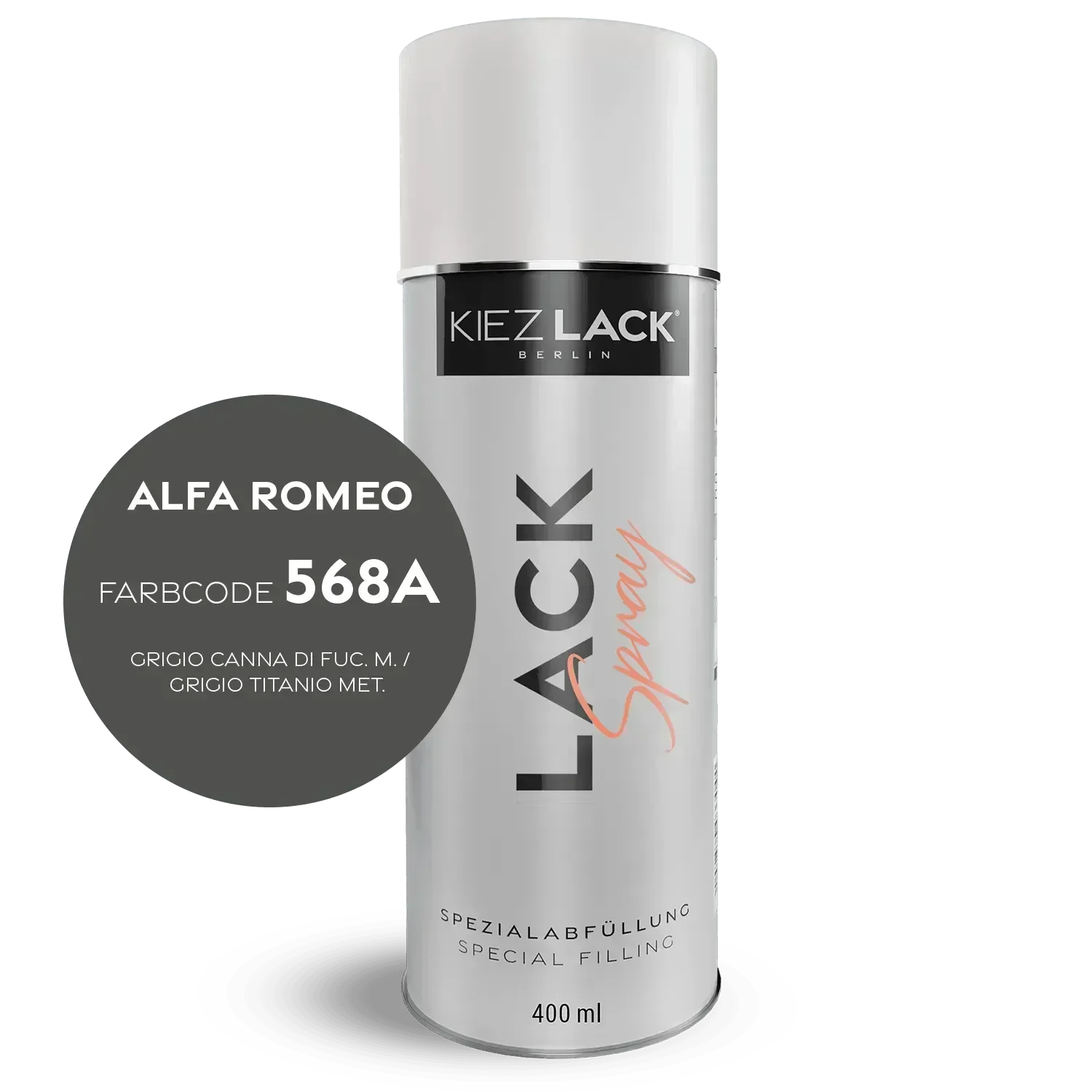 Kiezlack Lackspray Autolack Spraydose ALFA 568A GRIGIO CANNA DI FUCILE Metallic Lackspray