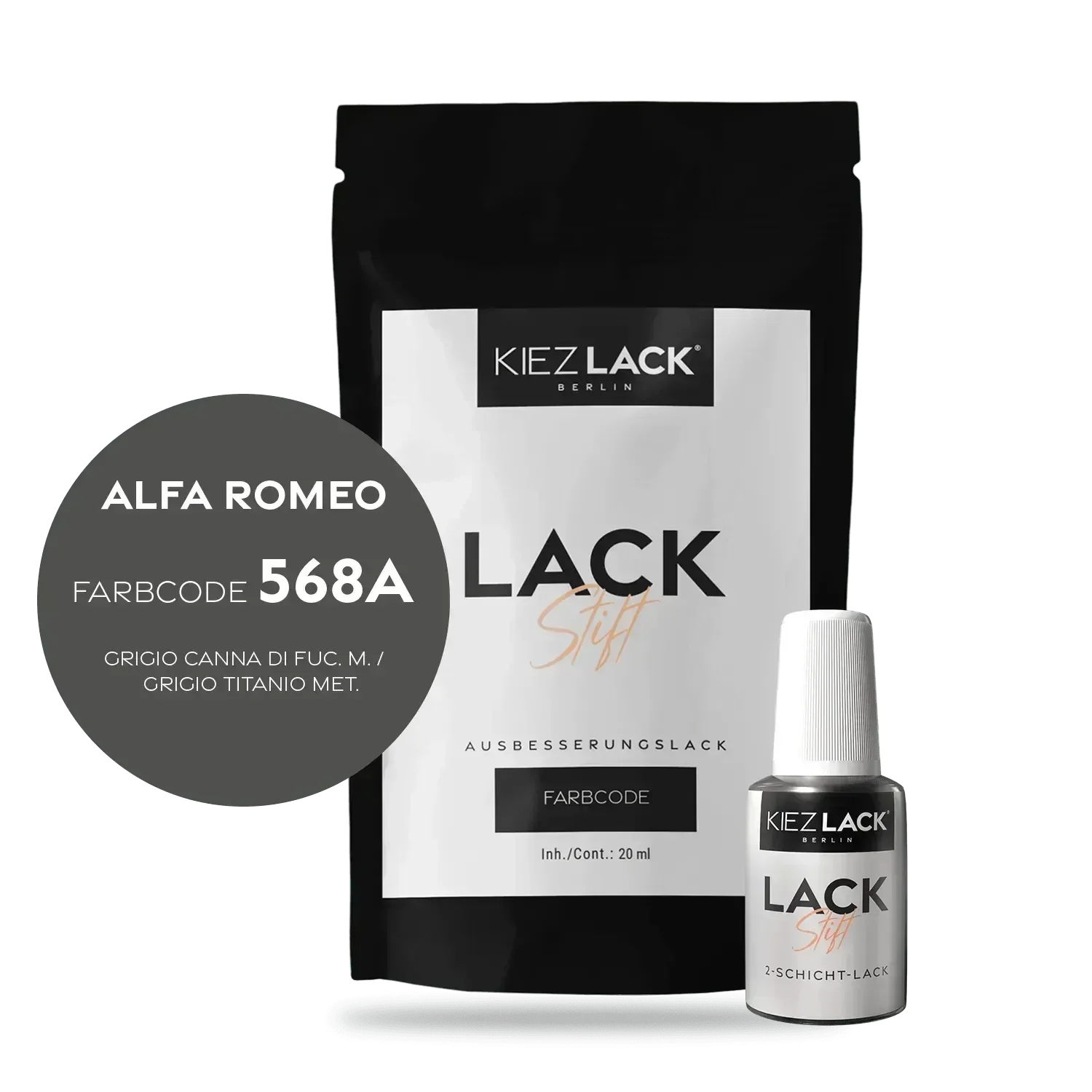 Kiezlack Lackstift Autolack Lackstift ALFA ROMEO 568A GRIGIO CANNA DI FUC. M.