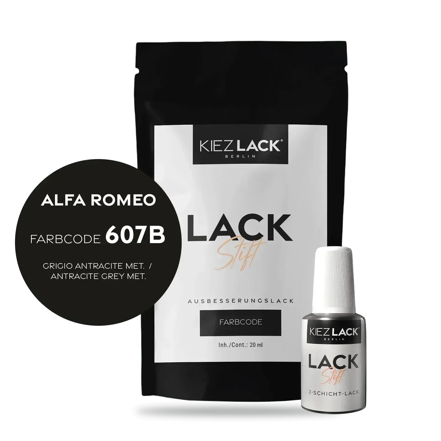 Kiezlack Lackstift Autolack Lackstift ALFA ROMEO 607B GRIGIO ANTRACITE MET.