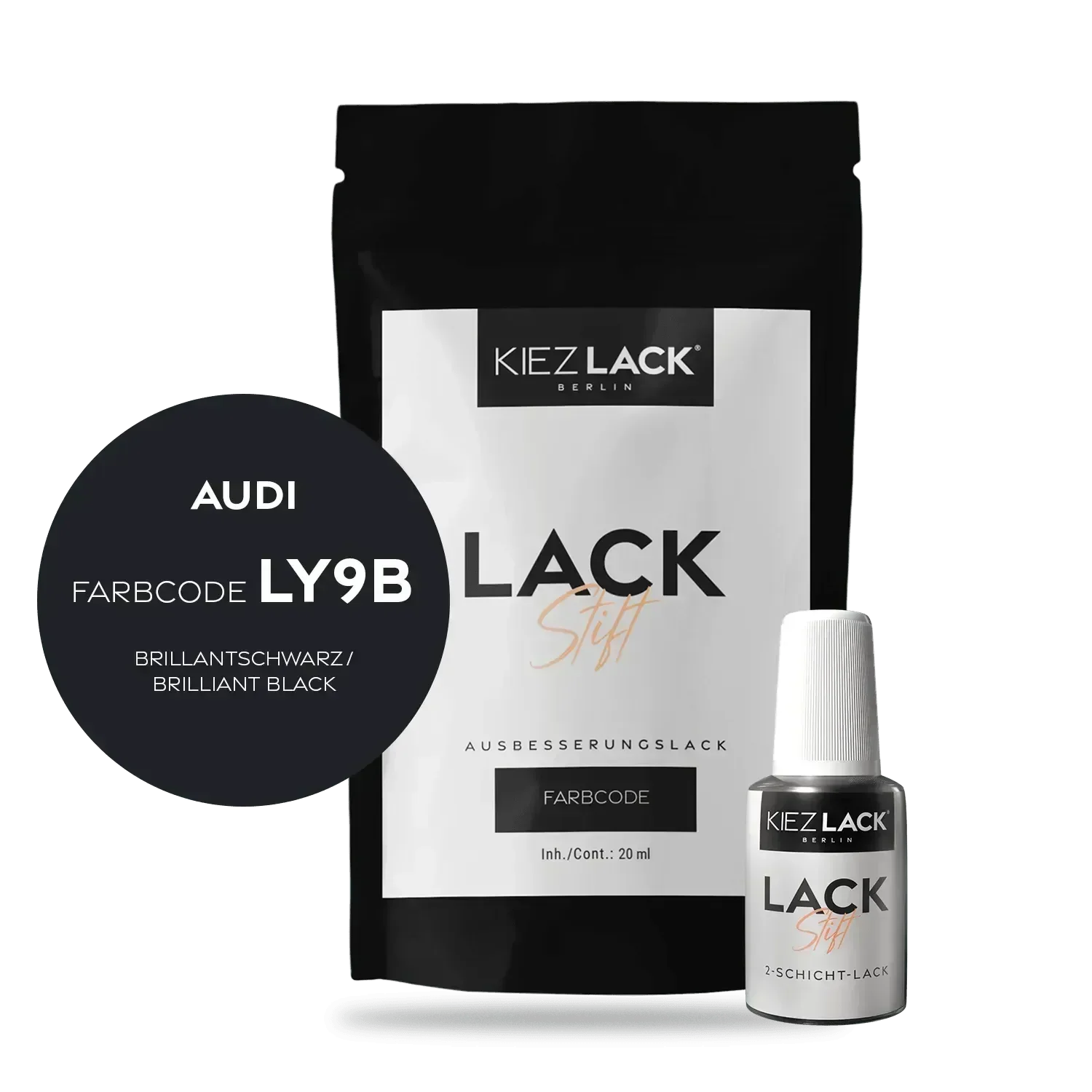 Kiezlack Lackstift Autolack Lackstift AUDI LY9B BRILLANTSCHWARZ