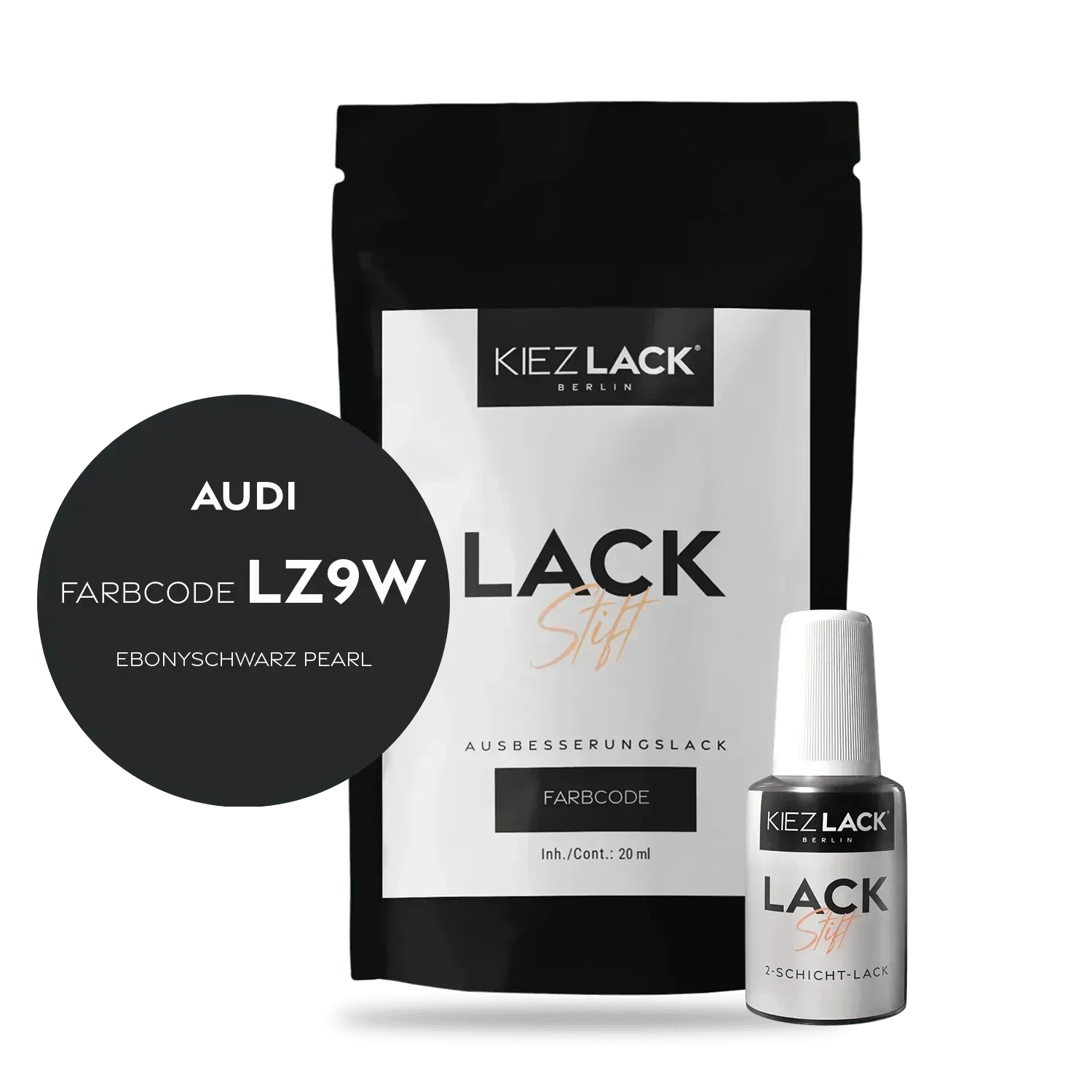 Kiezlack Lackstift Autolack Lackstift AUDI LZ9W EBONYSCHWARZ PEARL