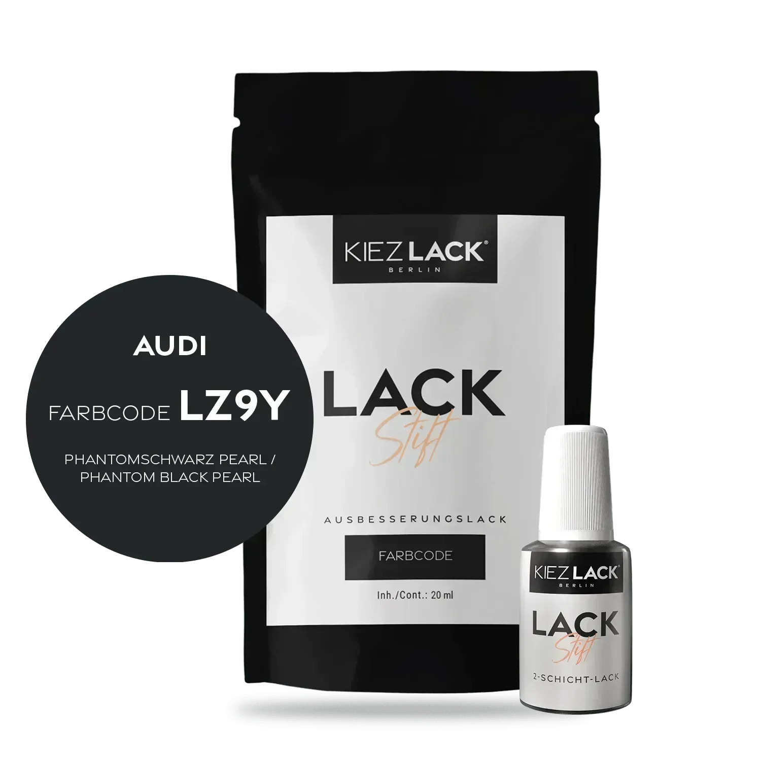 Kiezlack Lackstift Autolack Lackstift AUDI LZ9Y PHANTOMSCHWARZ PEARL