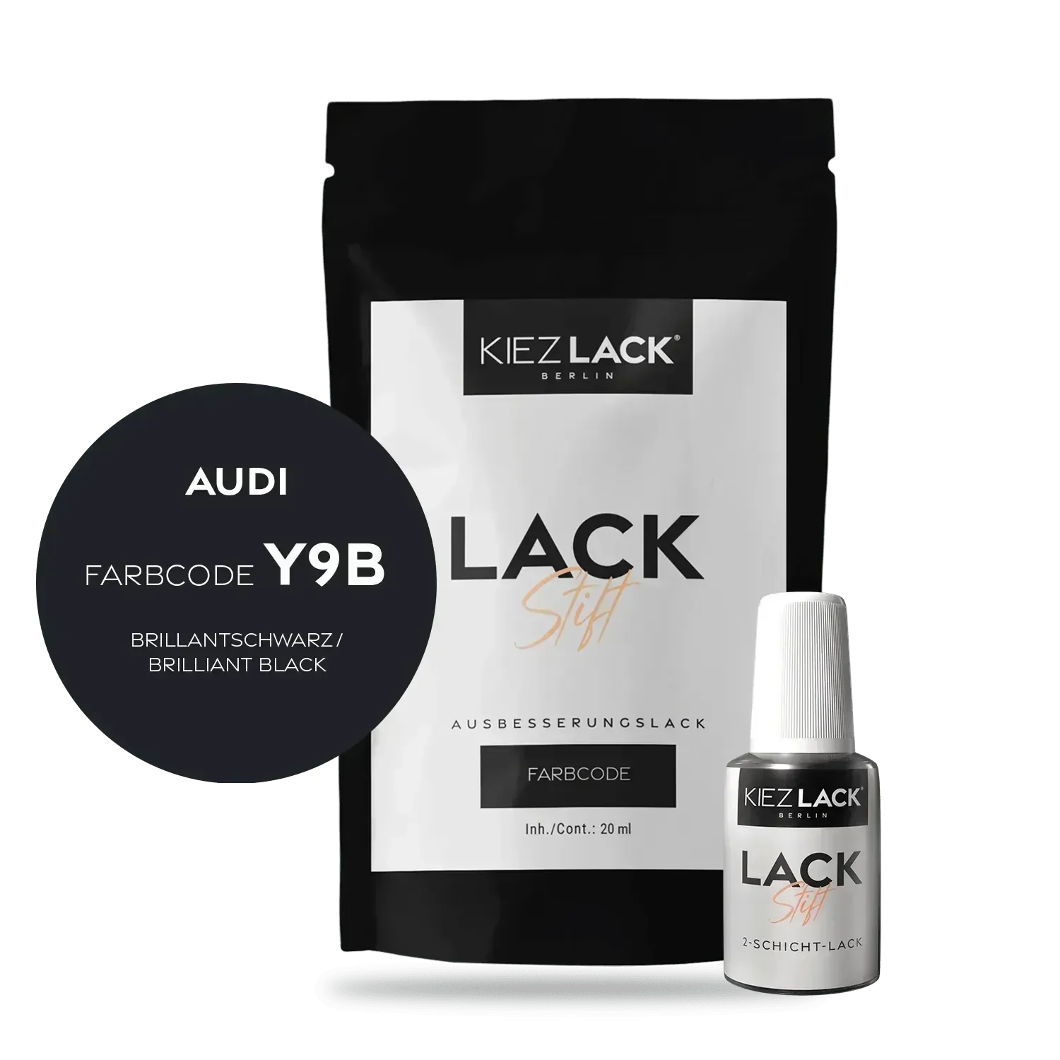 Kiezlack Lackstift Autolack Lackstift AUDI Y9B BRILLANTSCHWARZ