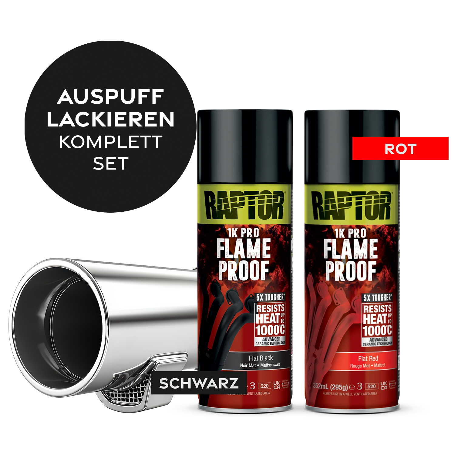 KIEZLACK Auspufflack Komplettset 7tlg. mit RAPTOR 1K Pro Flame Proof