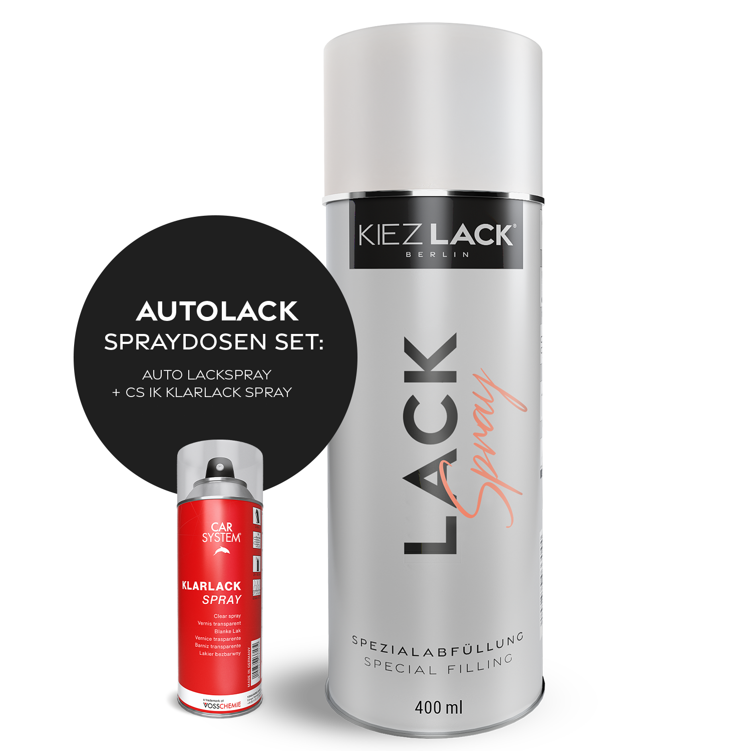 Kiezlack Lackspray + Klarlack Autolack Spraydose INDIVIDUELLER FARBCODE
