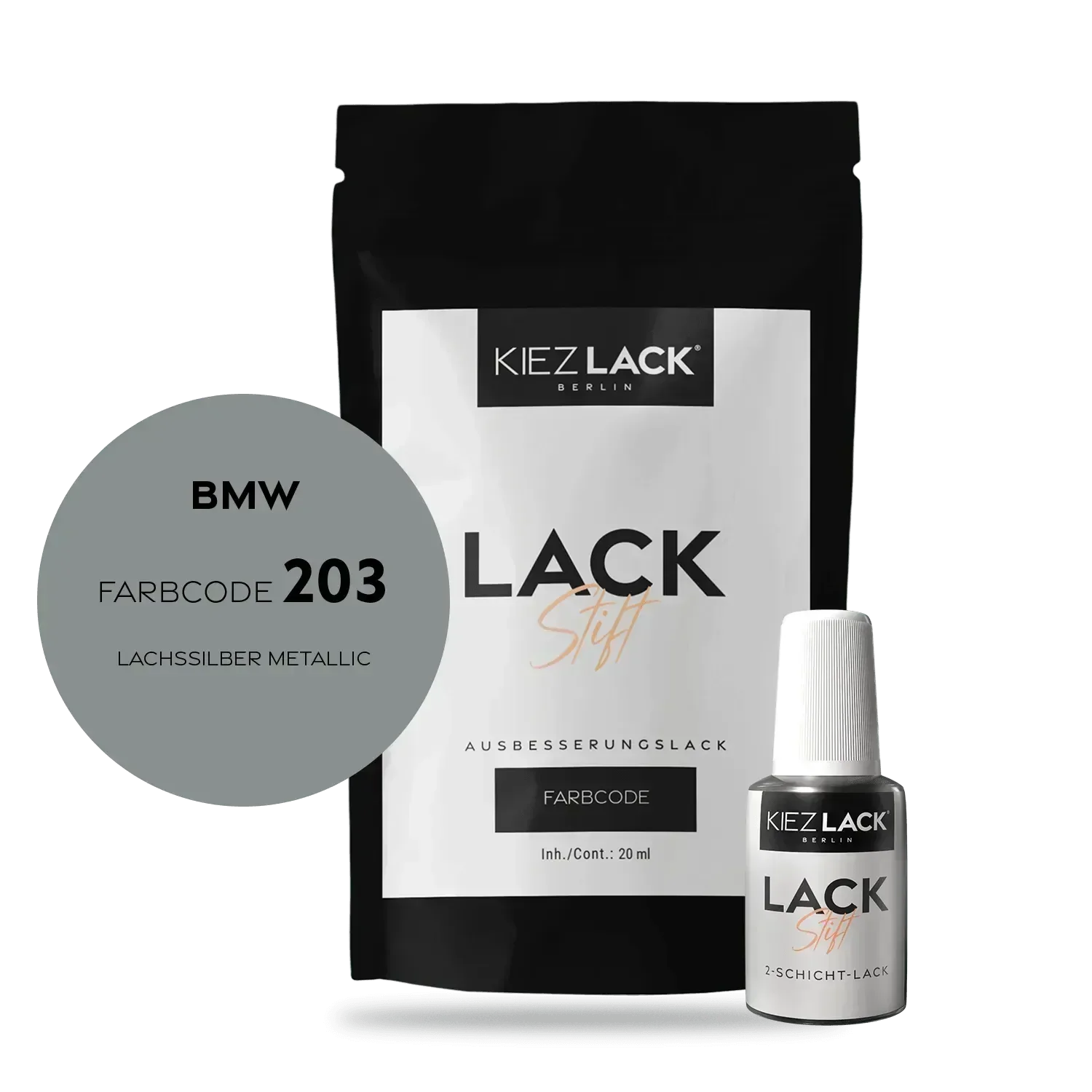 Kiezlack Lackstift Autolack Lackstift BMW 203 LACHSSILBER Metallic