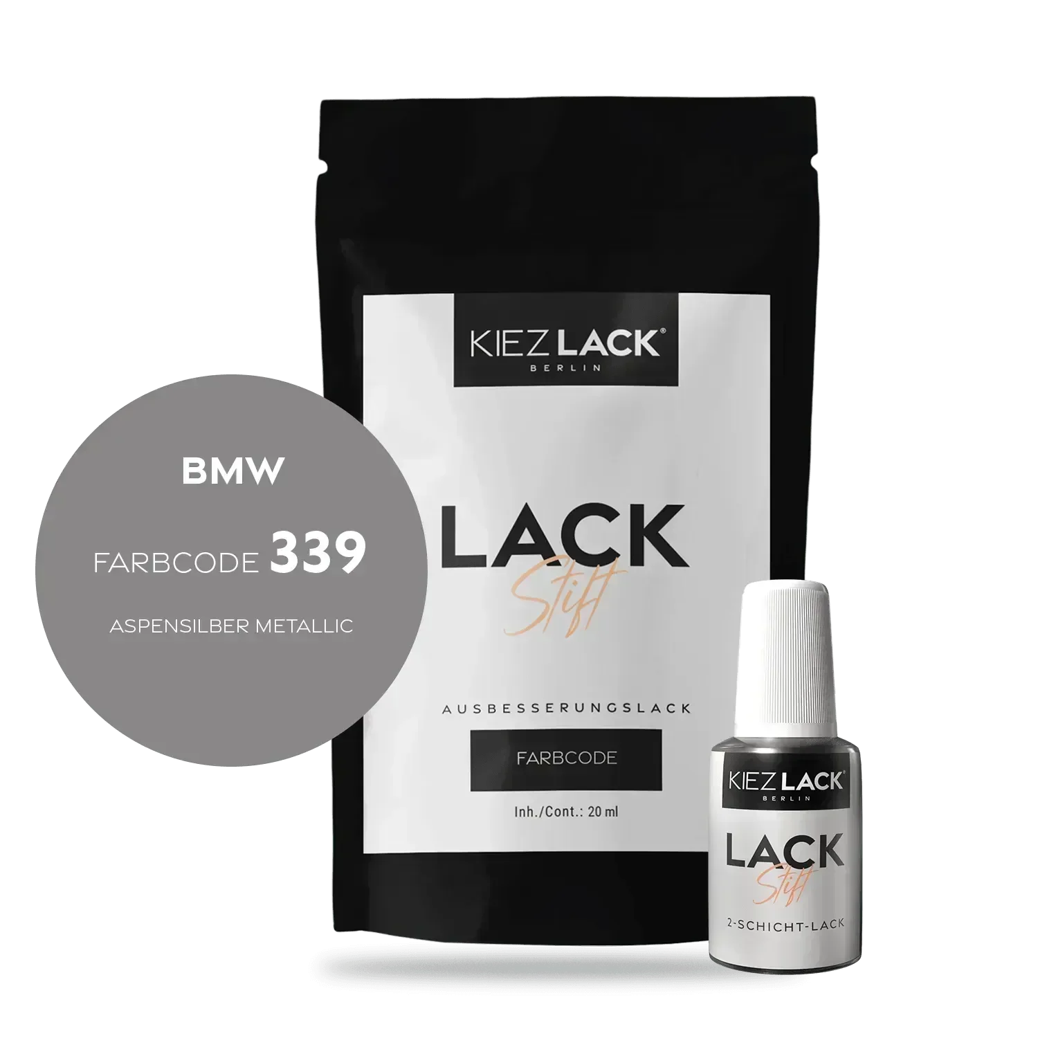 Kiezlack Lackstift Autolack Lackstift BMW 339 ASPENSILBER Metallic
