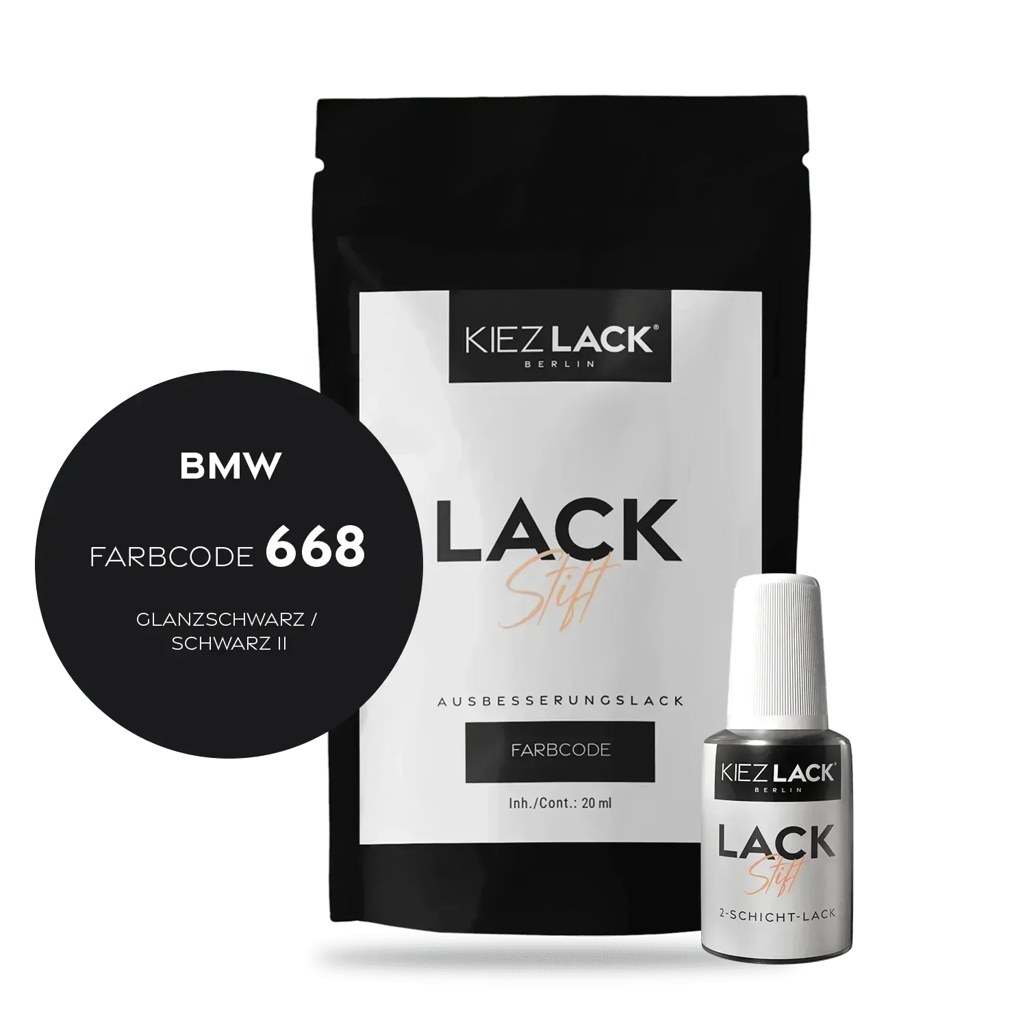 Kiezlack Lackstift Autolack Lackstift BMW 668 GLANZSCHWARZ
