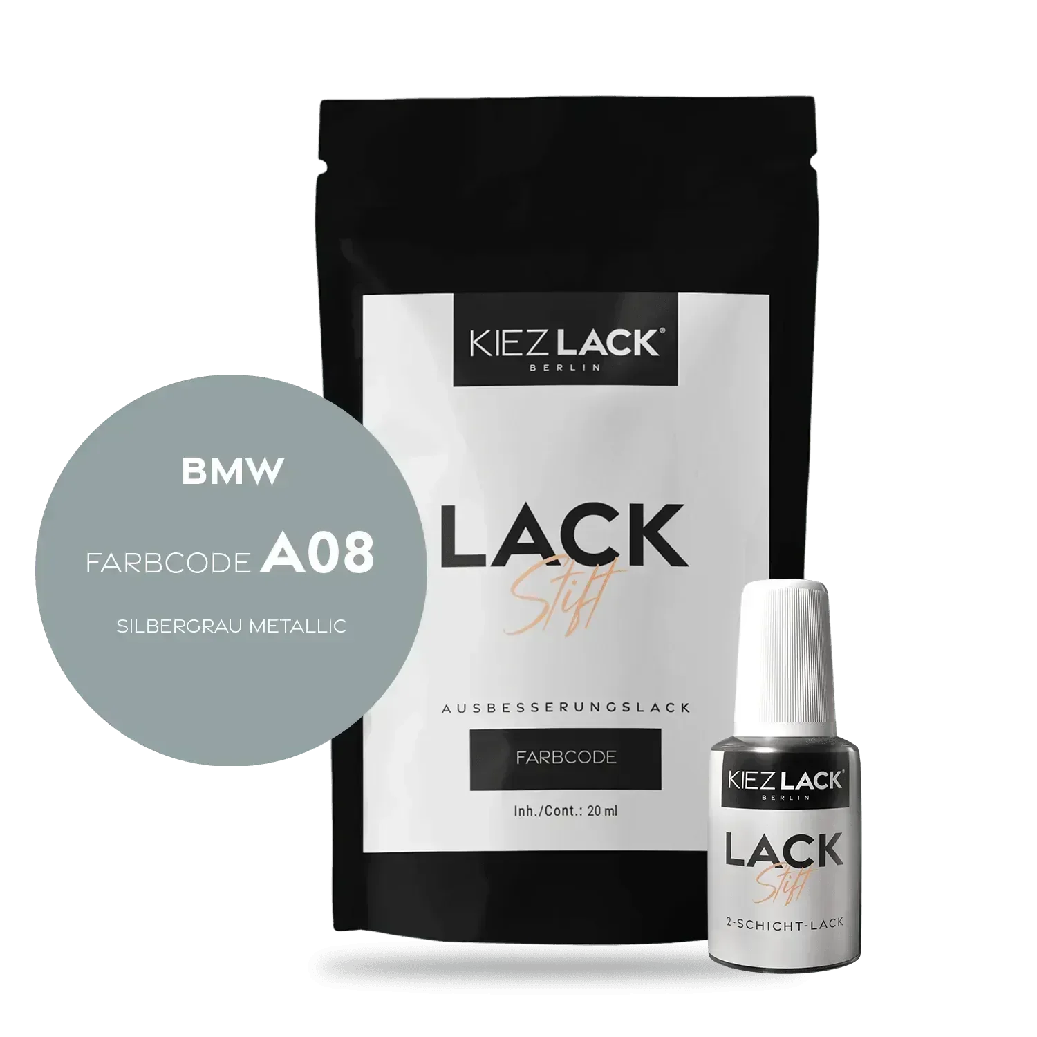 Kiezlack Lackstift Autolack Lackstift BMW A08 SILBERGRAU Metallic