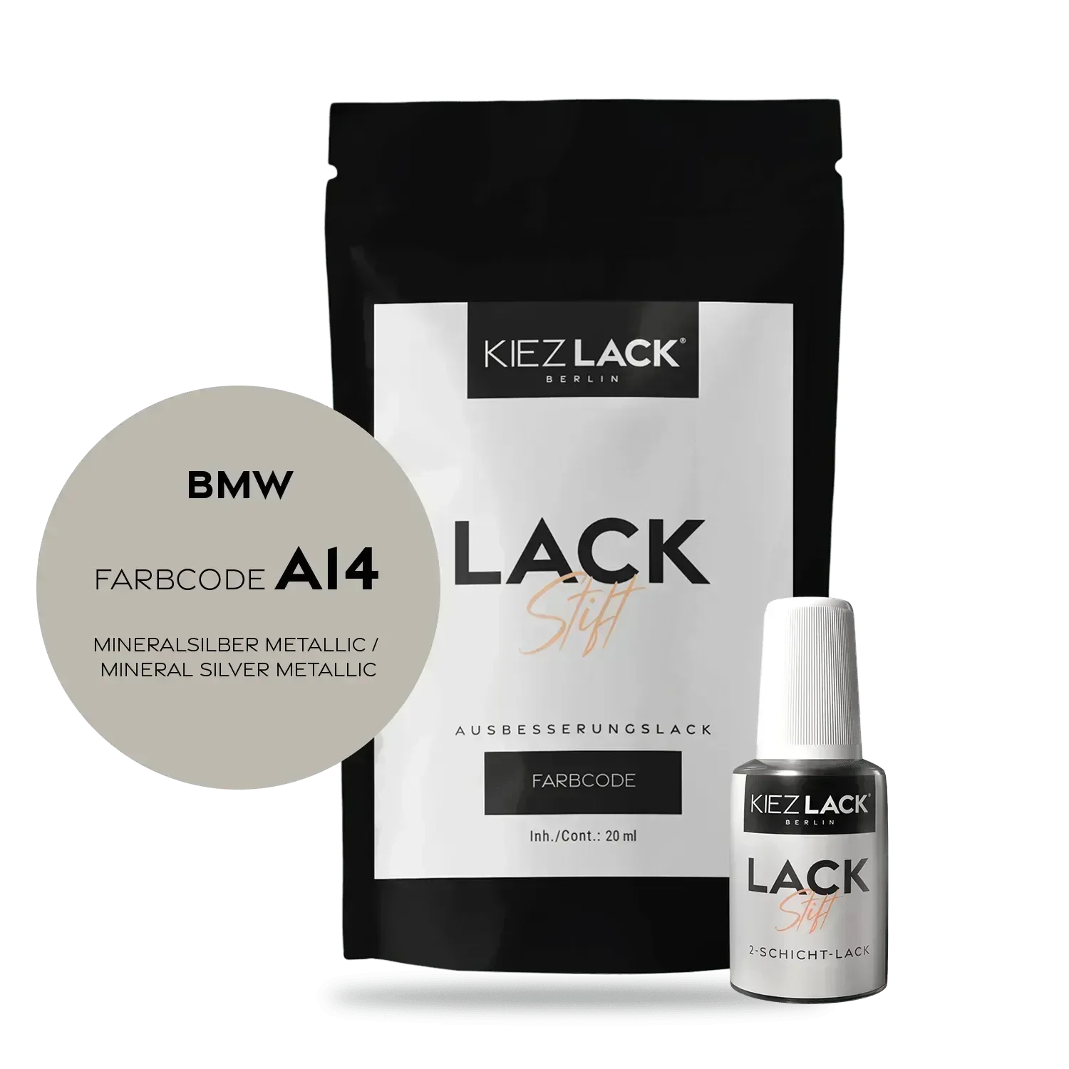 Kiezlack Lackstift Autolack Lackstift BMW A14 MINERALSILBER Metallic