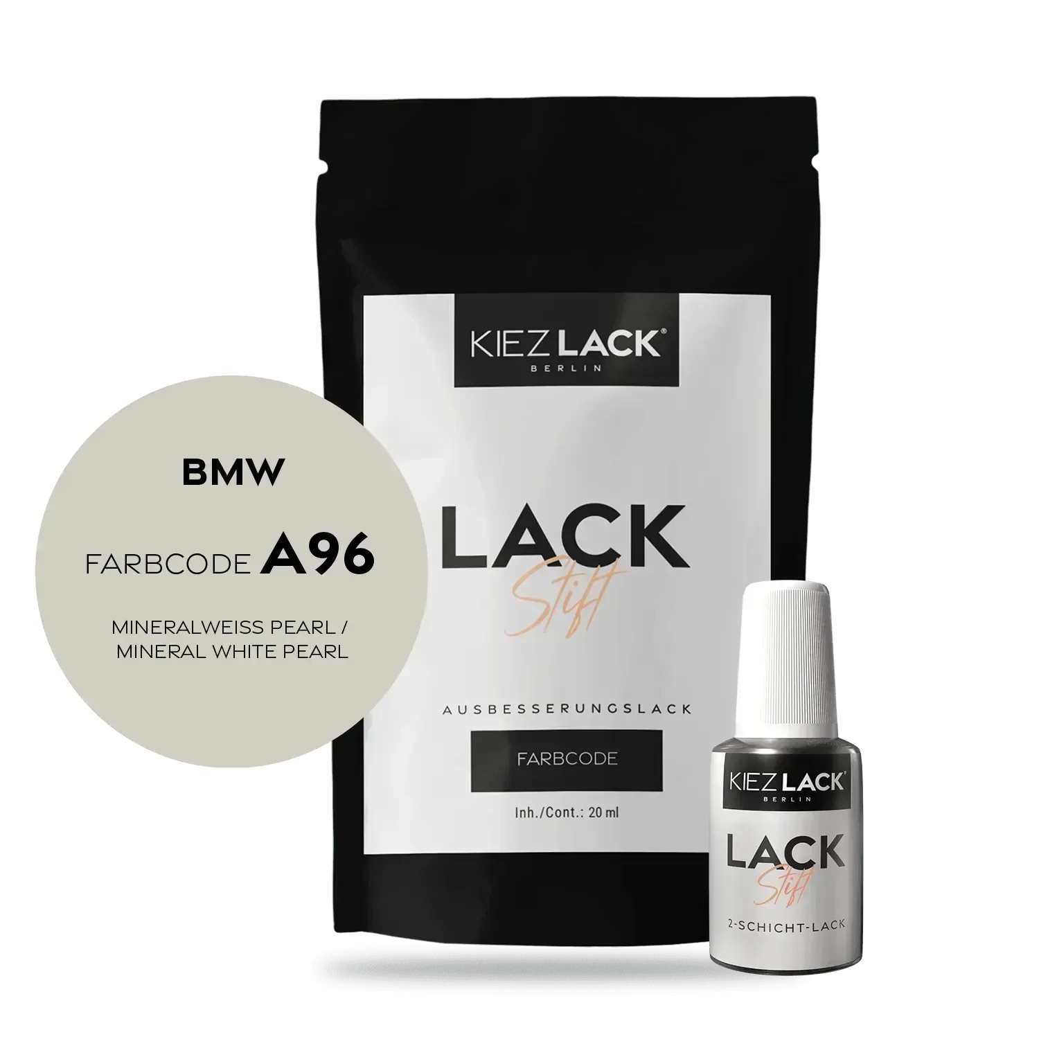 Kiezlack Lackstift Autolack Lackstift BMW A96 MINERALWEISS PEARL