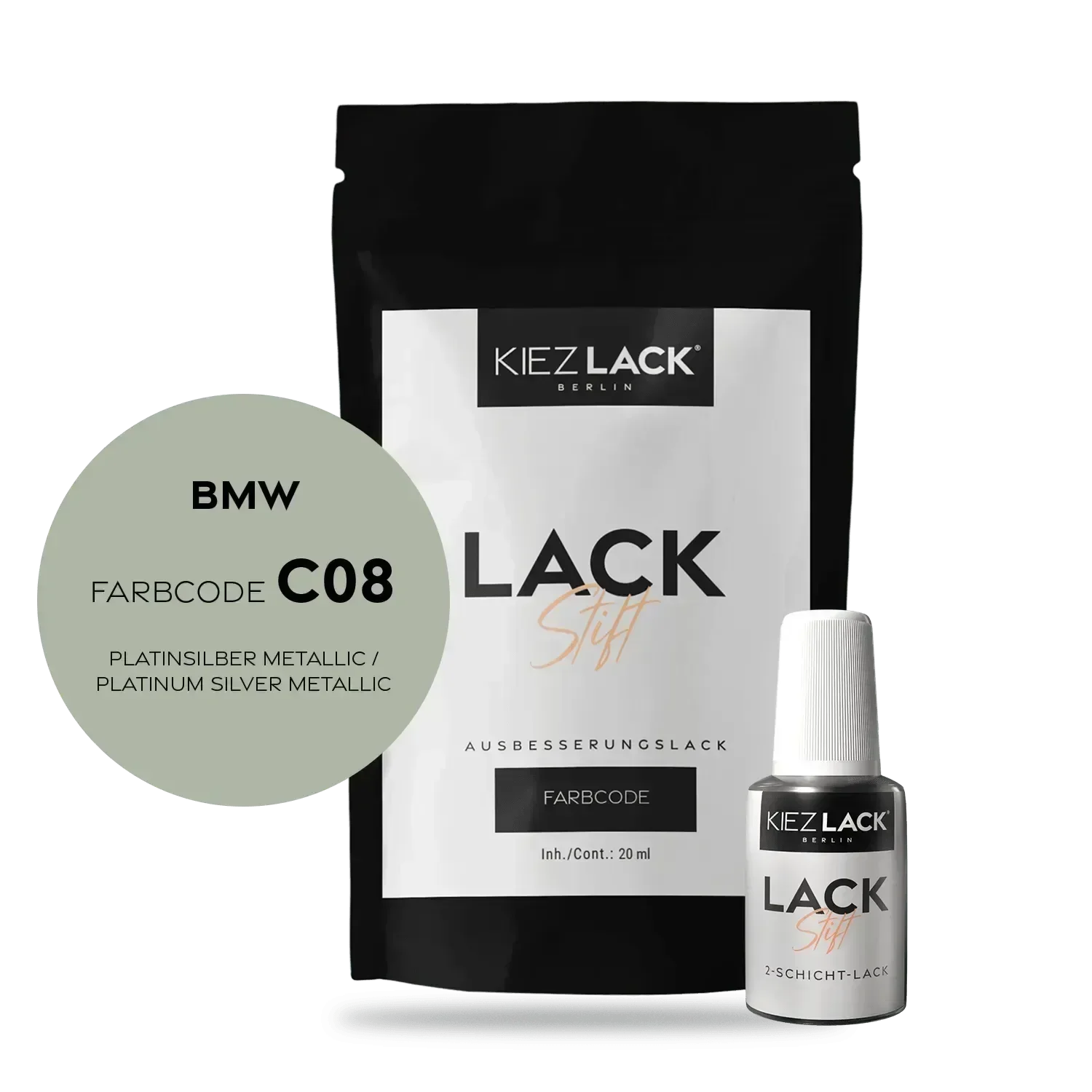 Kiezlack Lackstift Autolack Lackstift BMW C08 PLATINSILBER Metallic