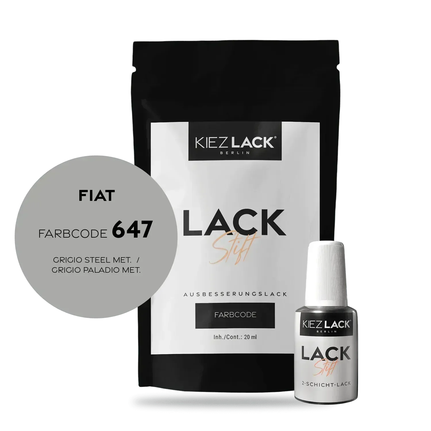 Kiezlack Lackstift Autolack Lackstift FIAT 647 GRIGIO STEEL MET.