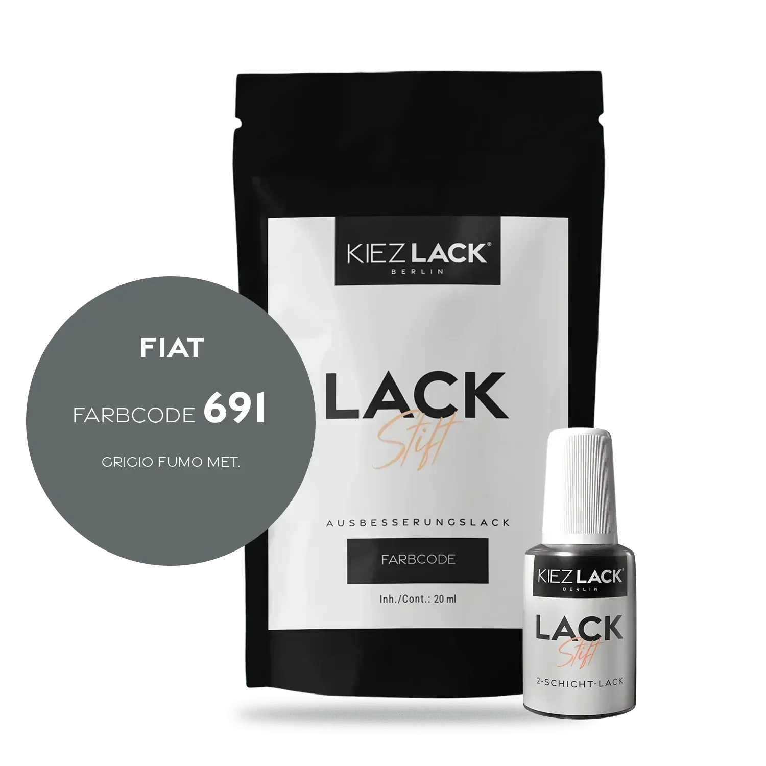 Kiezlack Lackstift Autolack Lackstift FIAT 691 GRIGIO FUMO MET.