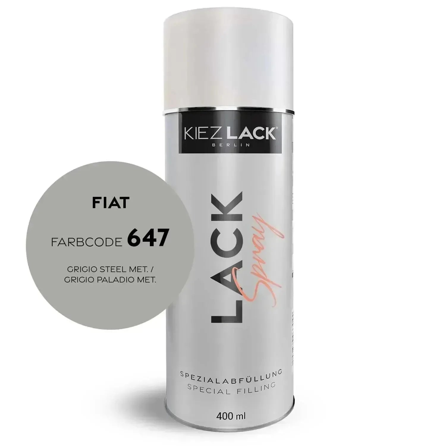 Kiezlack Lackspray Autolack Spraydose FIAT 647 GRIGIO STEEL MET.