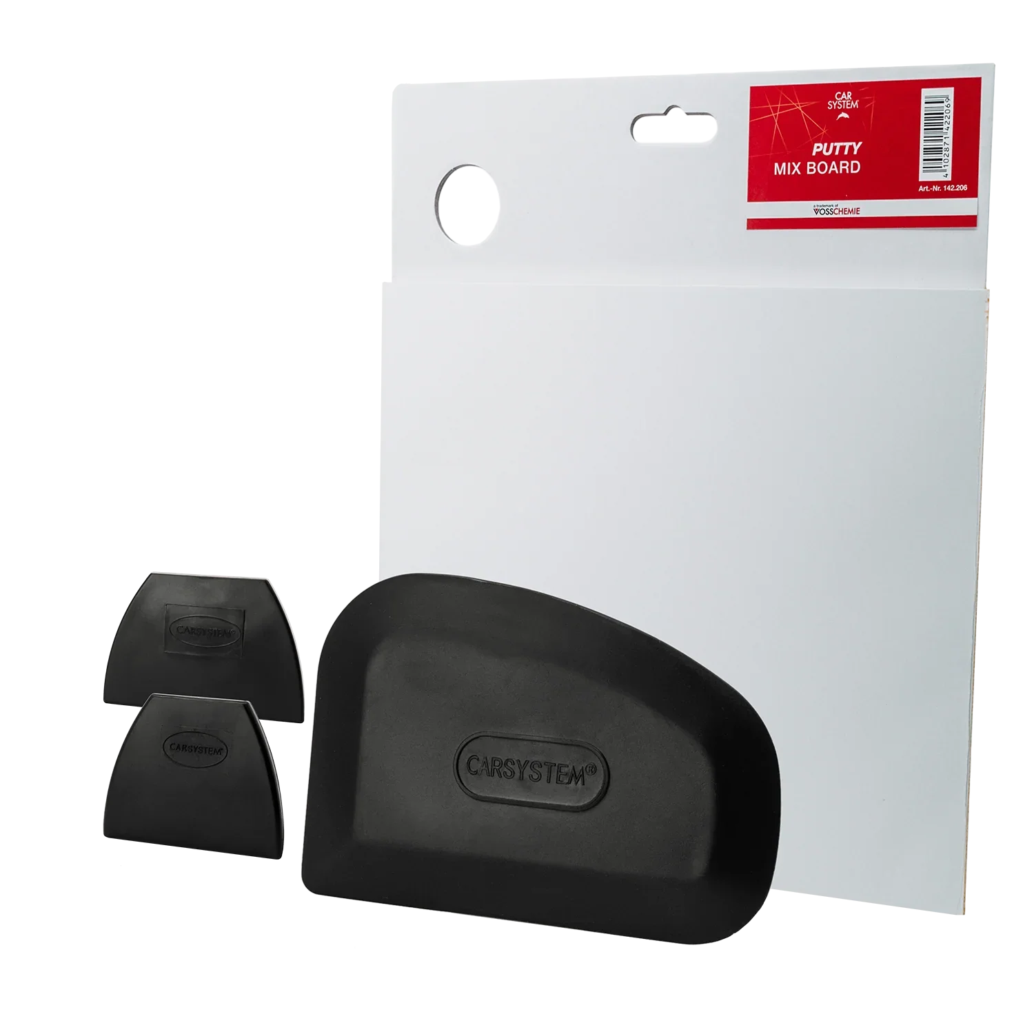 Carsystem 3er Set Gummi Spachtel + 1 Spachtelbrett Carsystem Spachtel Gummi 3er Set schwarz 90 / 105 / 115 mm