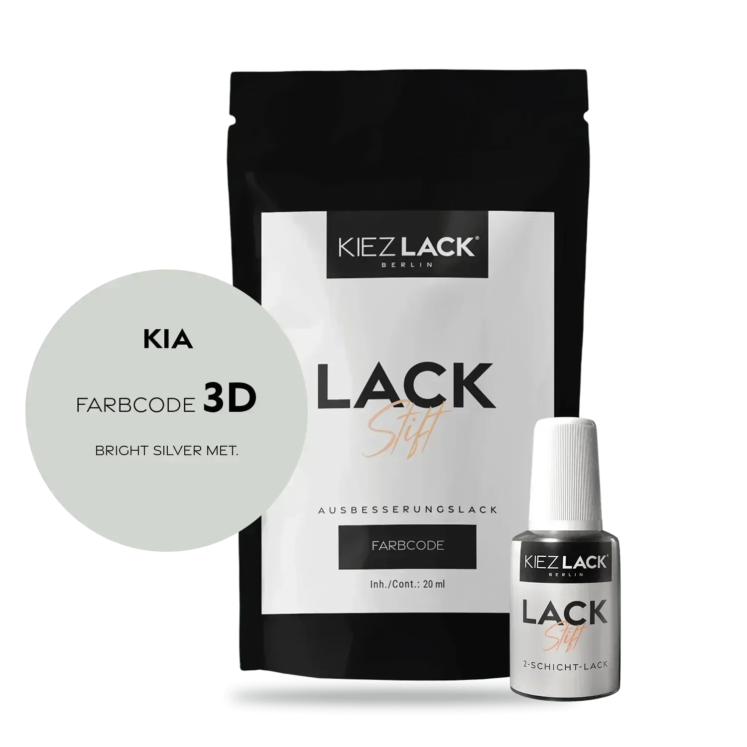 Kiezlack Lackstift Autolack Lackstift KIA 3D BRIGHT SILVER MET.