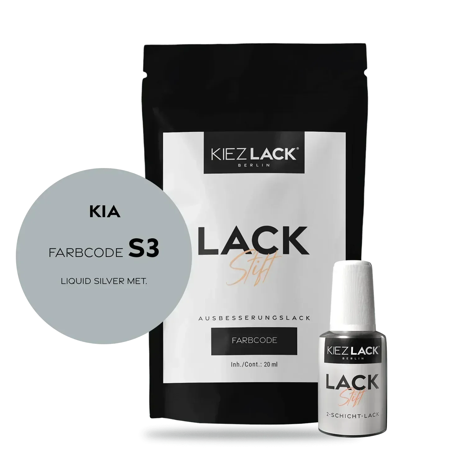 Kiezlack Lackstift Autolack Lackstift KIA S3 LIQUID SILVER MET.