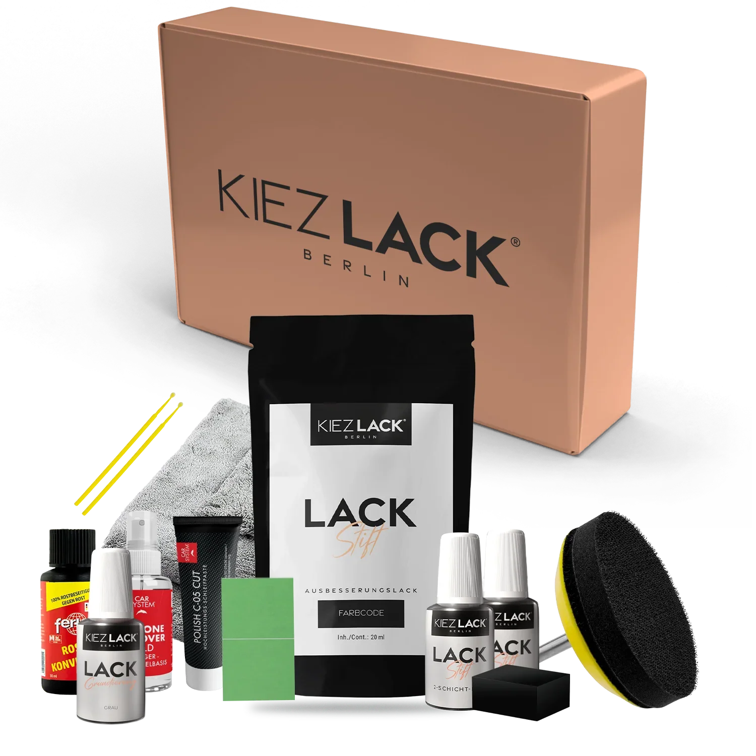 Kiezlack Lack Repair Set + Korrosionsschutz Autolack Lackstift INDIVIDUELLER FARBCODE