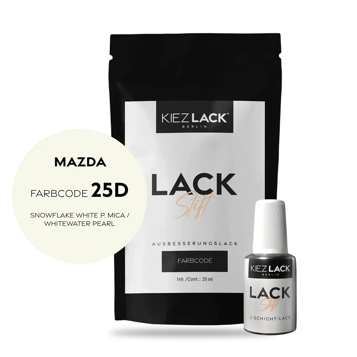 Kiezlack Lackstift Autolack Lackstift MAZDA 25D SNOWFLAKE WHITE P. MICA