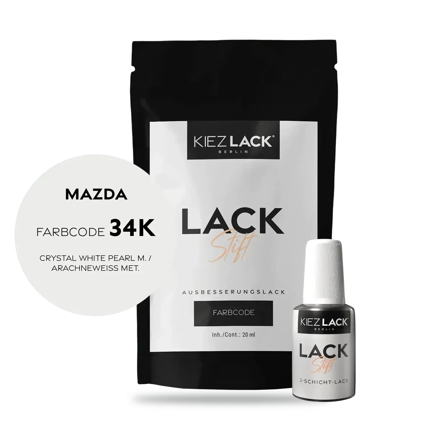 Kiezlack Lackstift Autolack Lackstift MAZDA 34K CRYSTAL WHITE PEARL M.