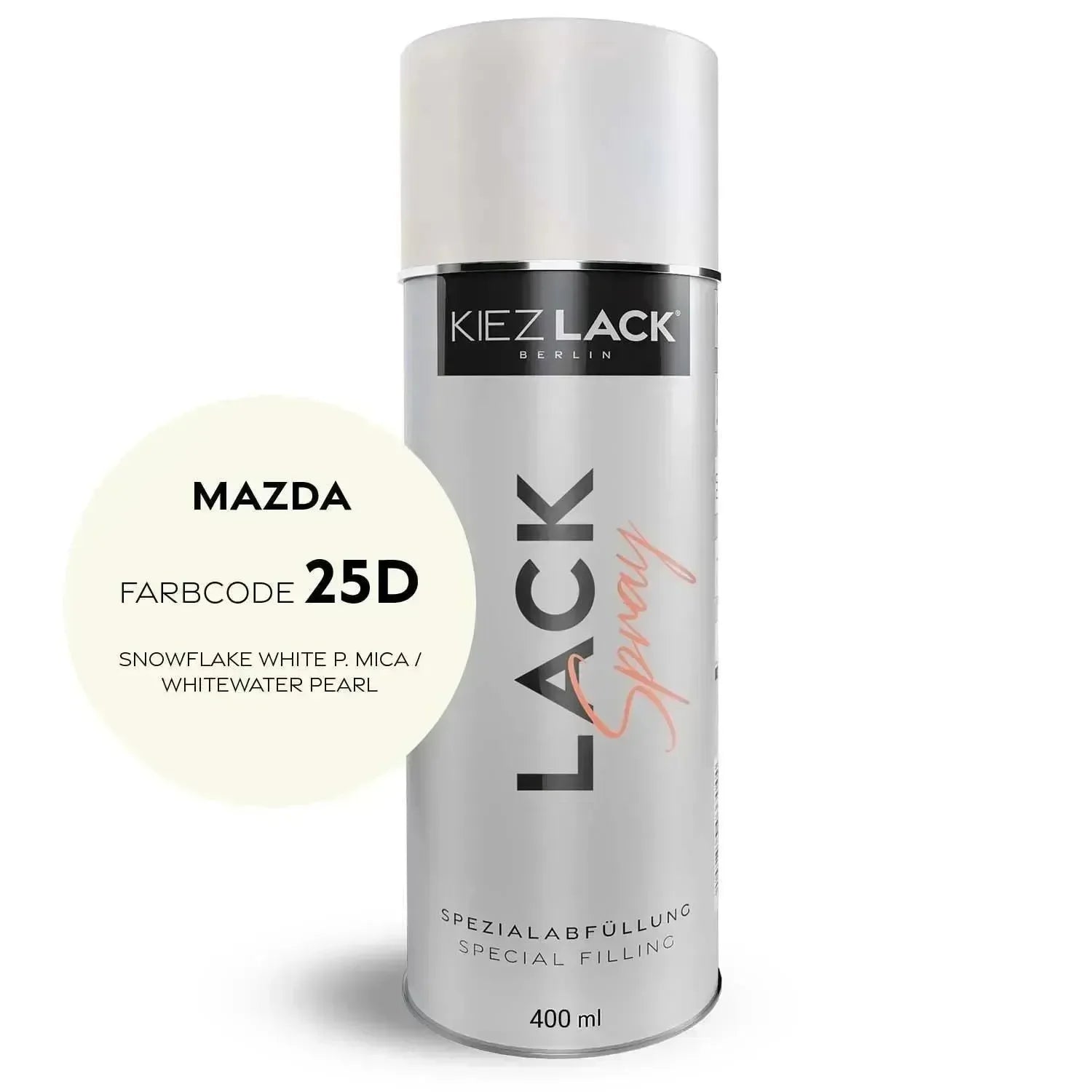 Kiezlack Lackspray Autolack Spraydose MAZDA 25D SNOWFLAKE WHITE P. MICA