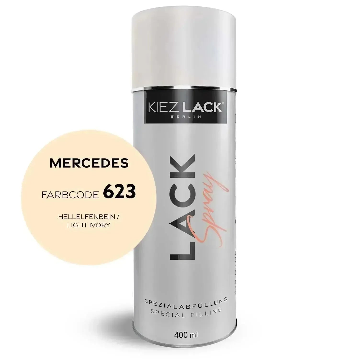 Kiezlack Lackspray Autolack Spraydose MERCEDES 623 HELLELFENBEIN