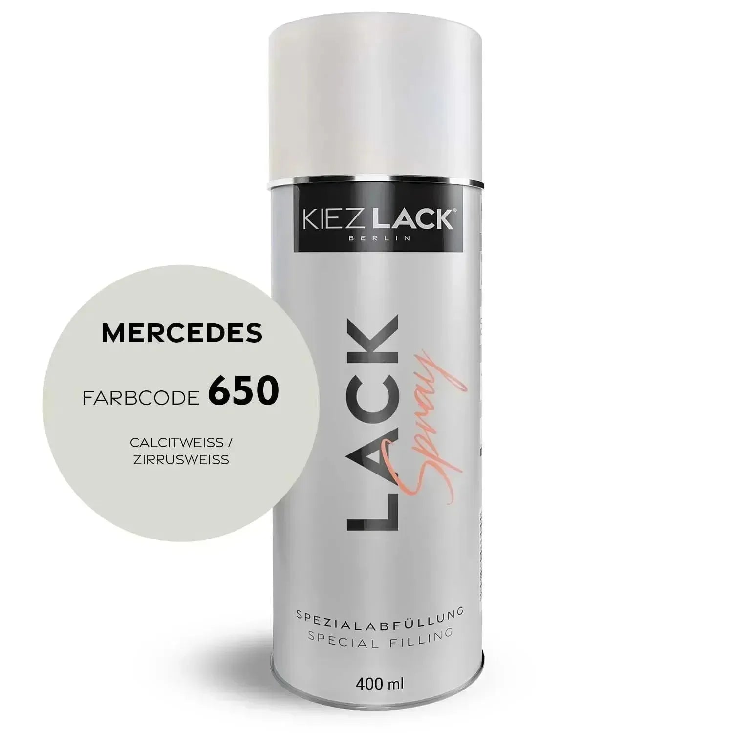 Kiezlack Lackspray Autolack Spraydose MERCEDES 650 CALCITWEISS