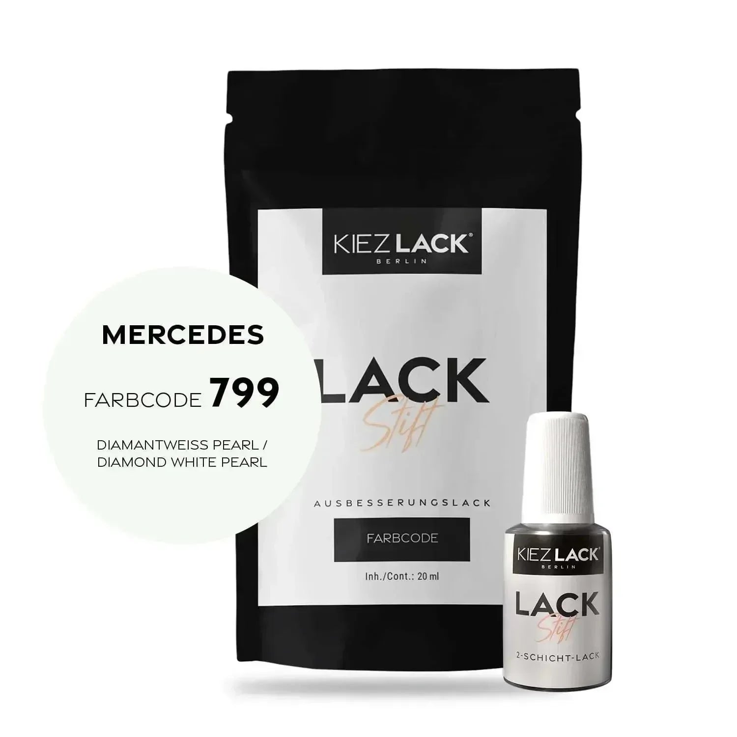 Kiezlack Lackstift Autolack Lackstift MERCEDES 799 DIAMANTWEISS PEARL