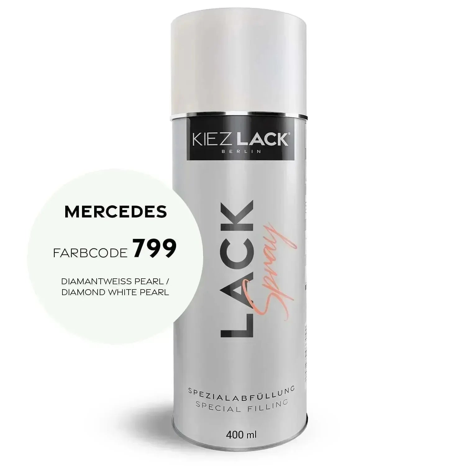Kiezlack Lackspray Autolack Spraydose MERCEDES 799 DIAMANTWEISS PEARL