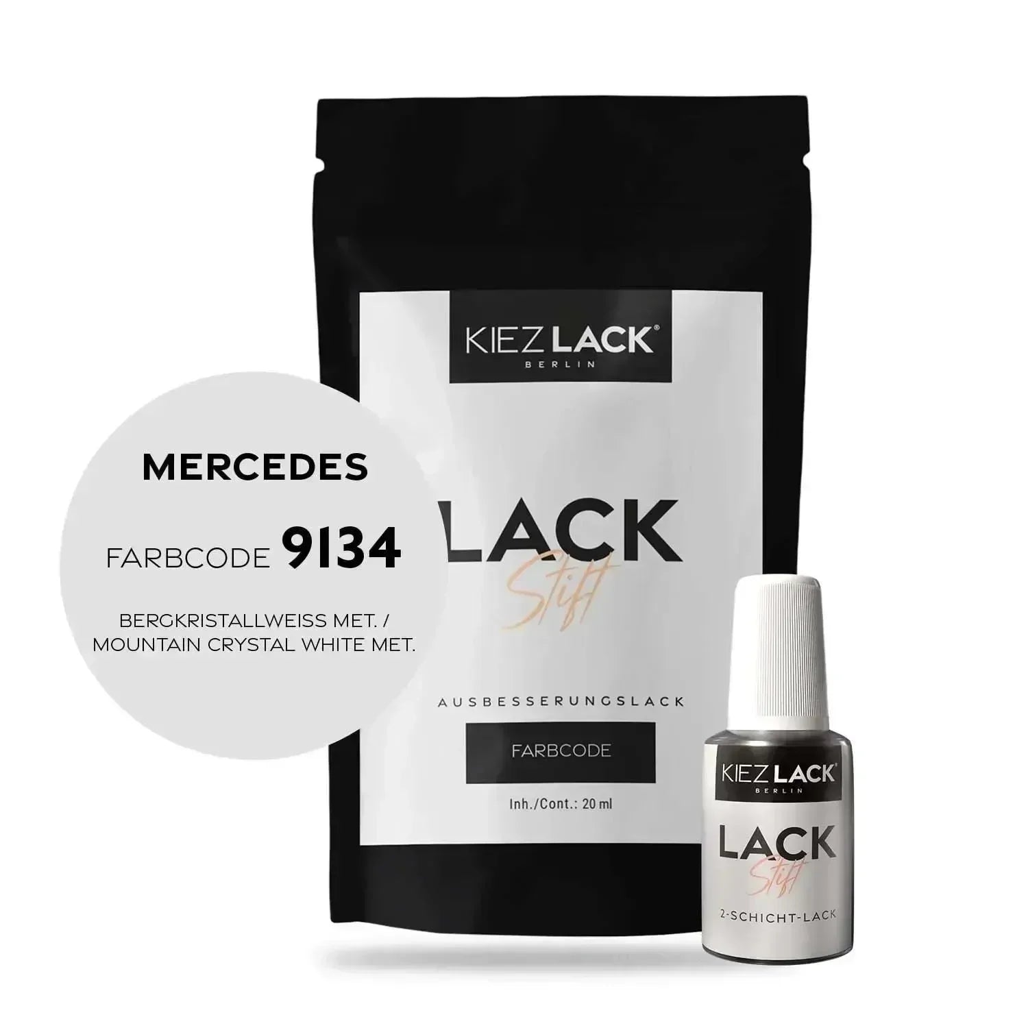 Kiezlack Lackstift Autolack Lackstift MERCEDES 9134 BERGKRISTALLWEISS MET.