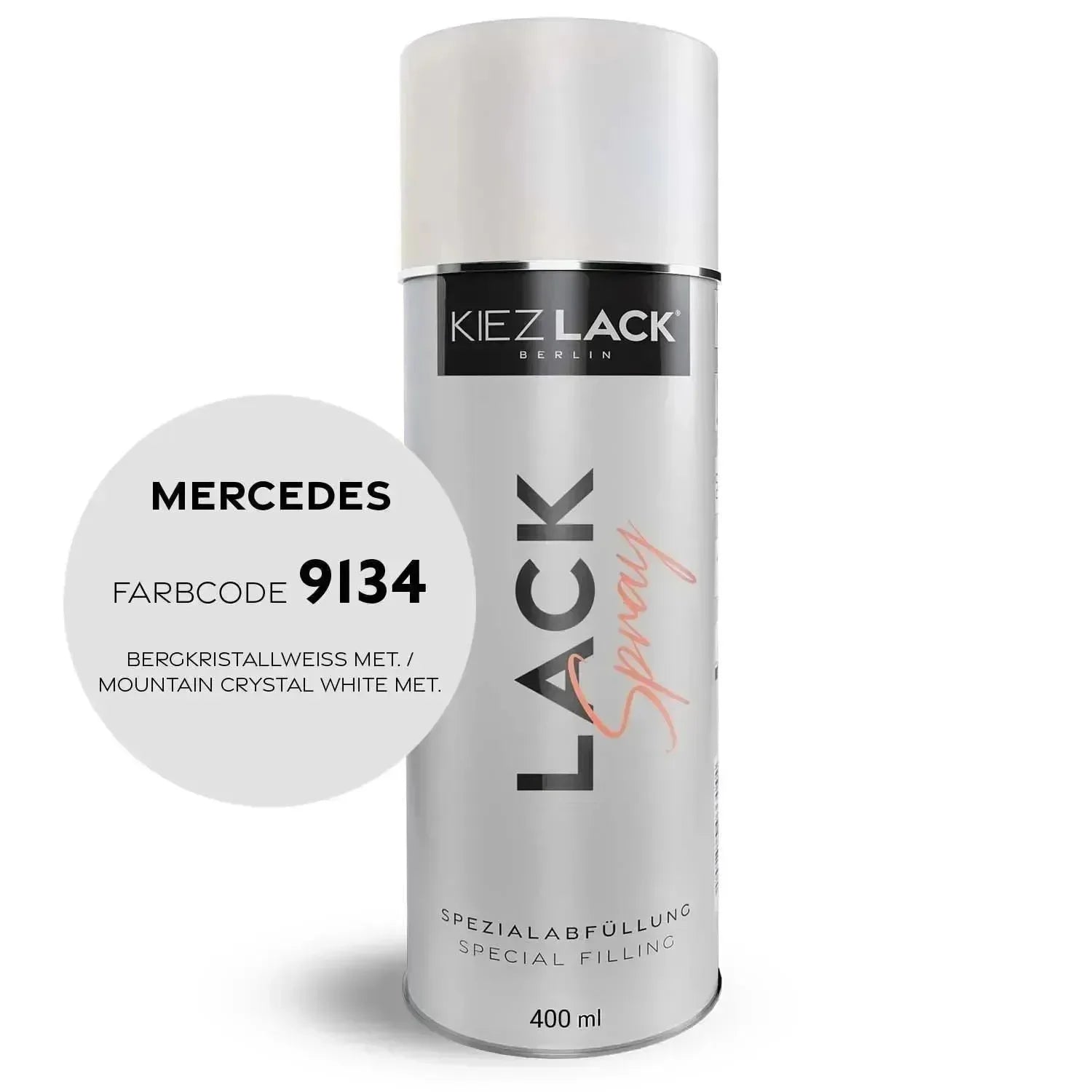 Kiezlack Lackspray Autolack Spraydose MERCEDES 9134 BERGKRISTALLWEISS MET.