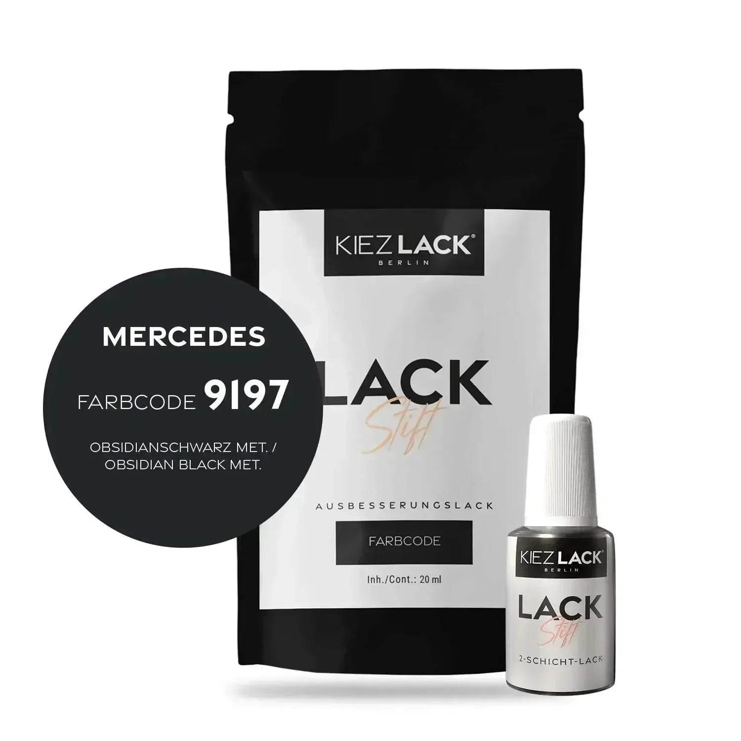 Kiezlack Lackstift Autolack Lackstift MERCEDES 9197 OBSIDIANSCHWARZ MET.