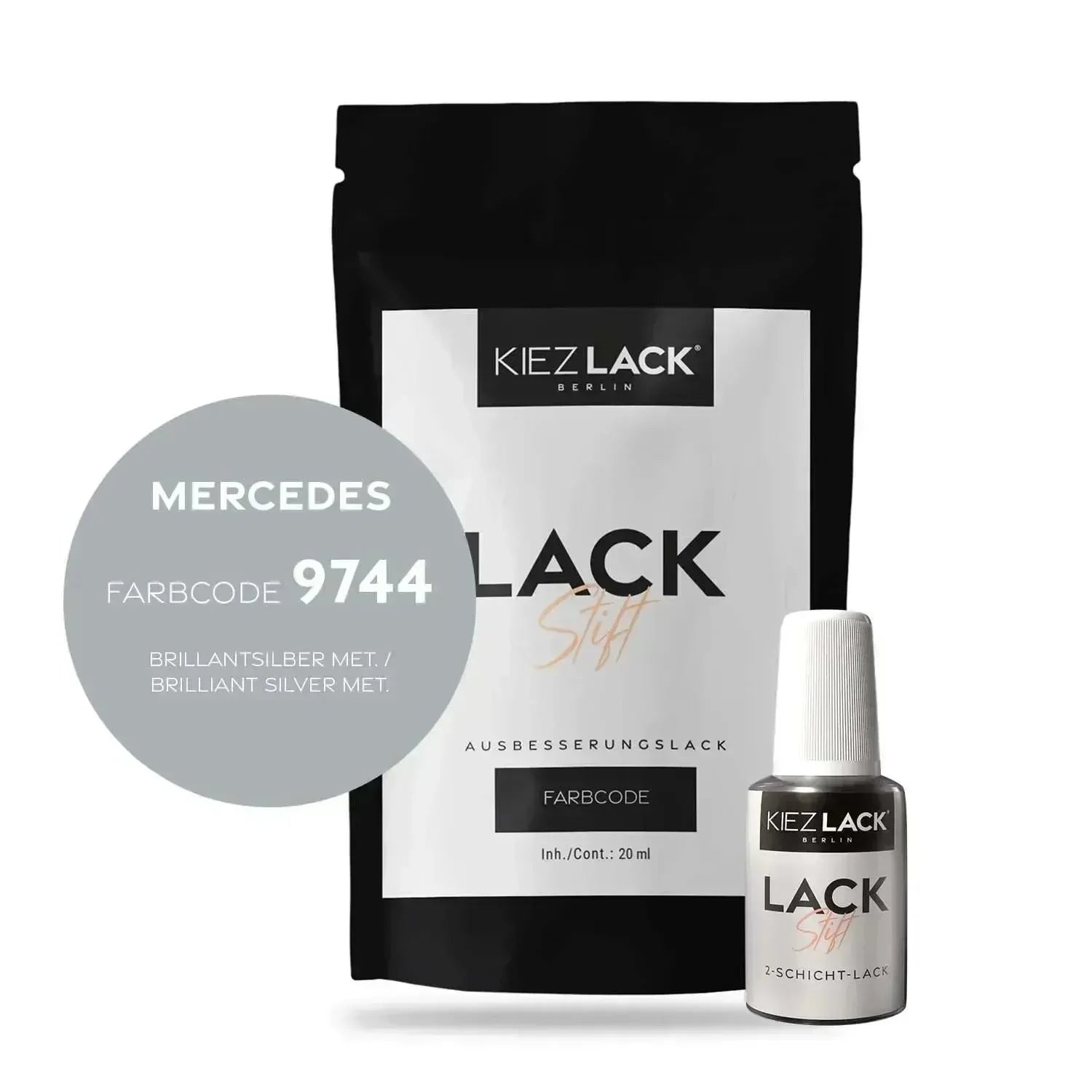 Kiezlack Lackstift Autolack Lackstift MERCEDES 9744 BRILLANTSILBER MET.