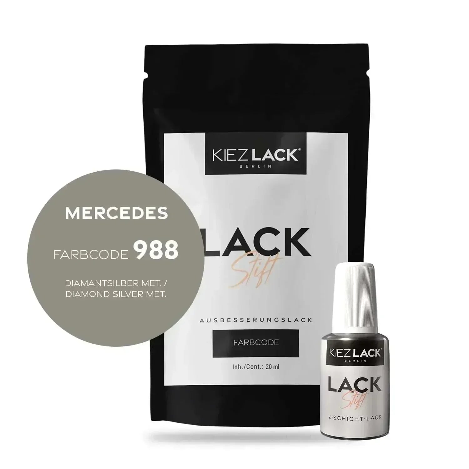 Kiezlack Lackstift Autolack Lackstift MERCEDES 988 DIAMANTSILBER MET.