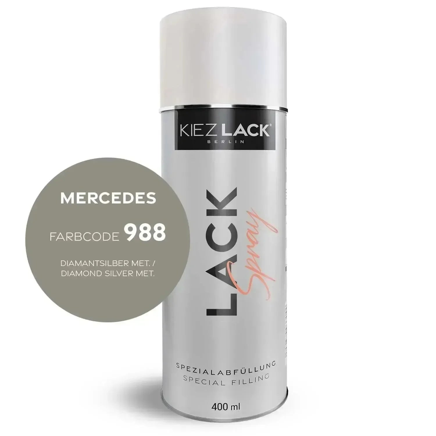 Kiezlack Lackspray Autolack Spraydose MERCEDES 988 DIAMANTSILBER MET.