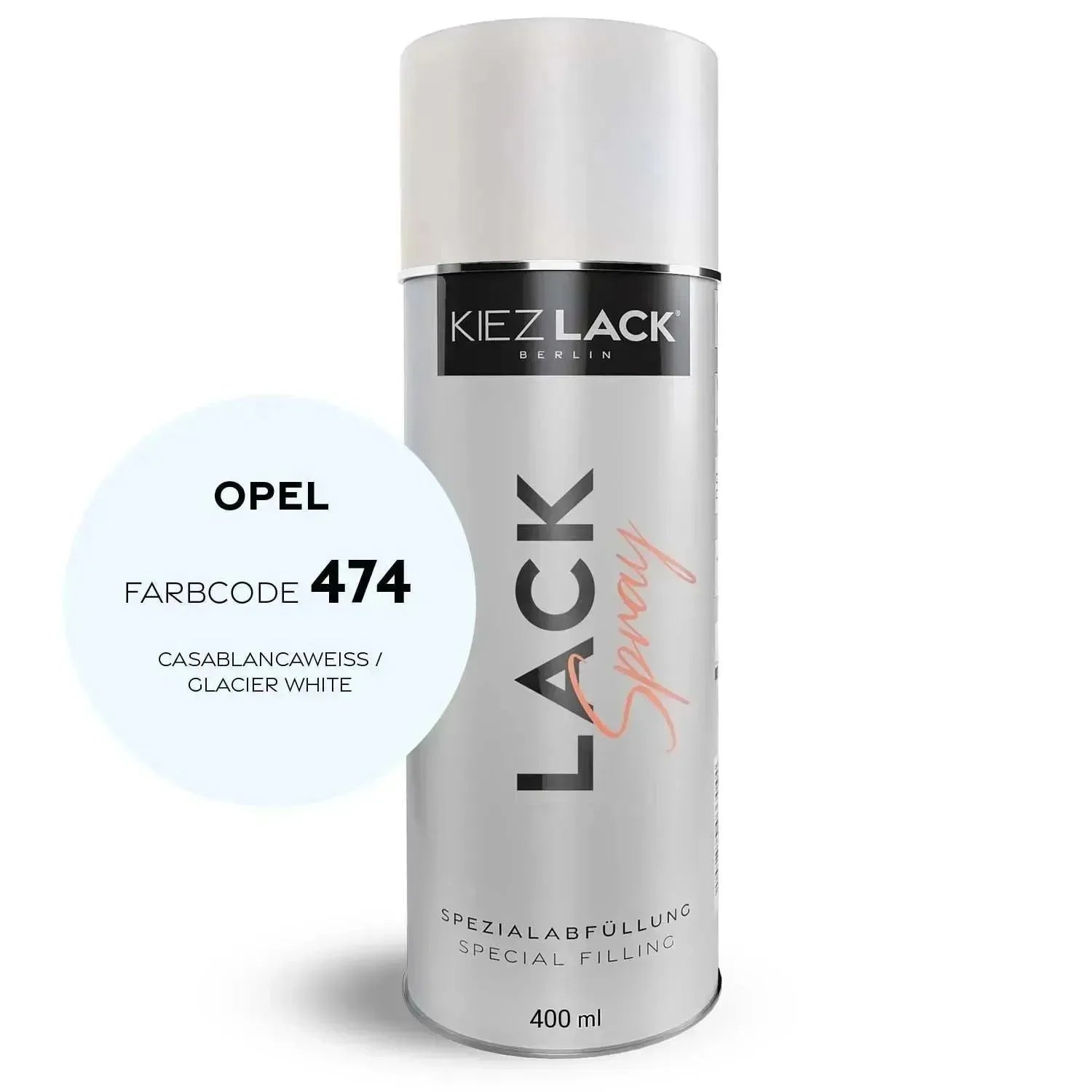 Kiezlack Lackspray Autolack Spraydose OPEL 474 CASABLANCAWEISS