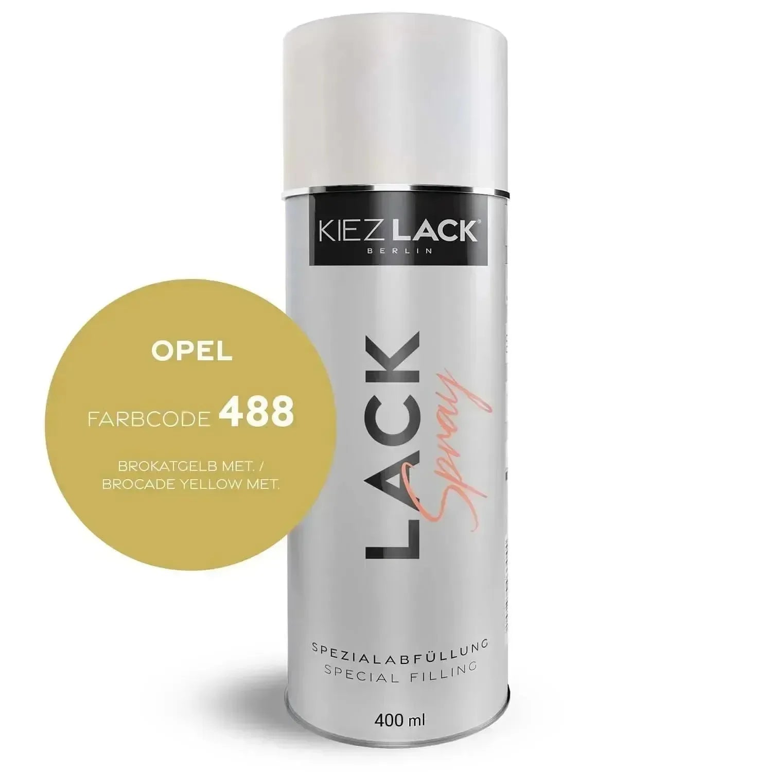 Kiezlack Lackspray Autolack Spraydose OPEL 488 BROKATGELB MET.
