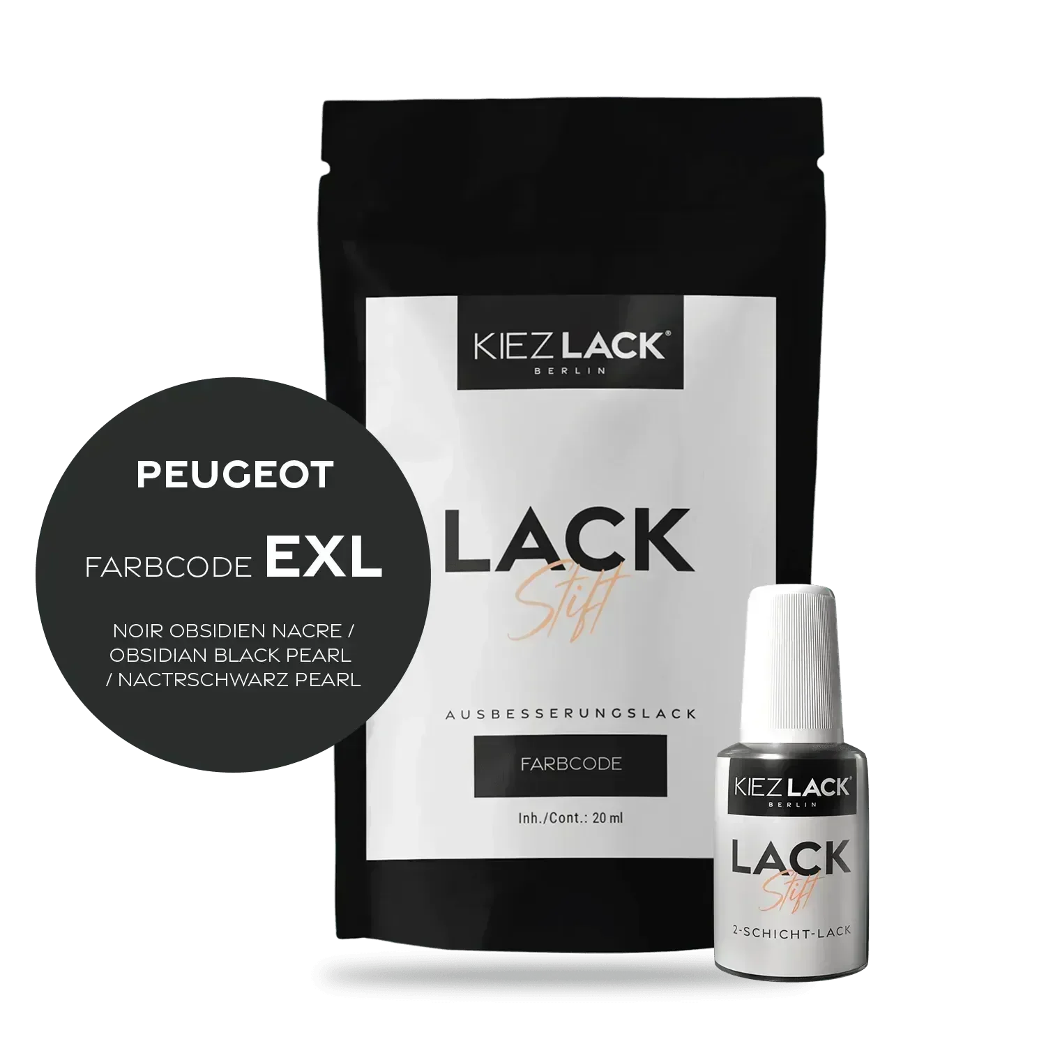 Kiezlack Lackstift Autolack Lackstift Peugeot EXL NOIR OBSIDIEN NACRE