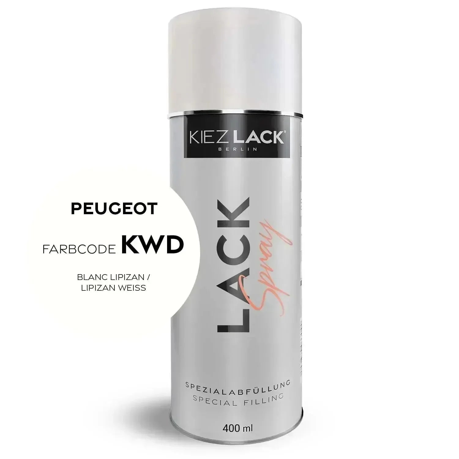 Kiezlack Lackspray Autolack Spraydose Peugeot KWD BLANC LIPIZAN