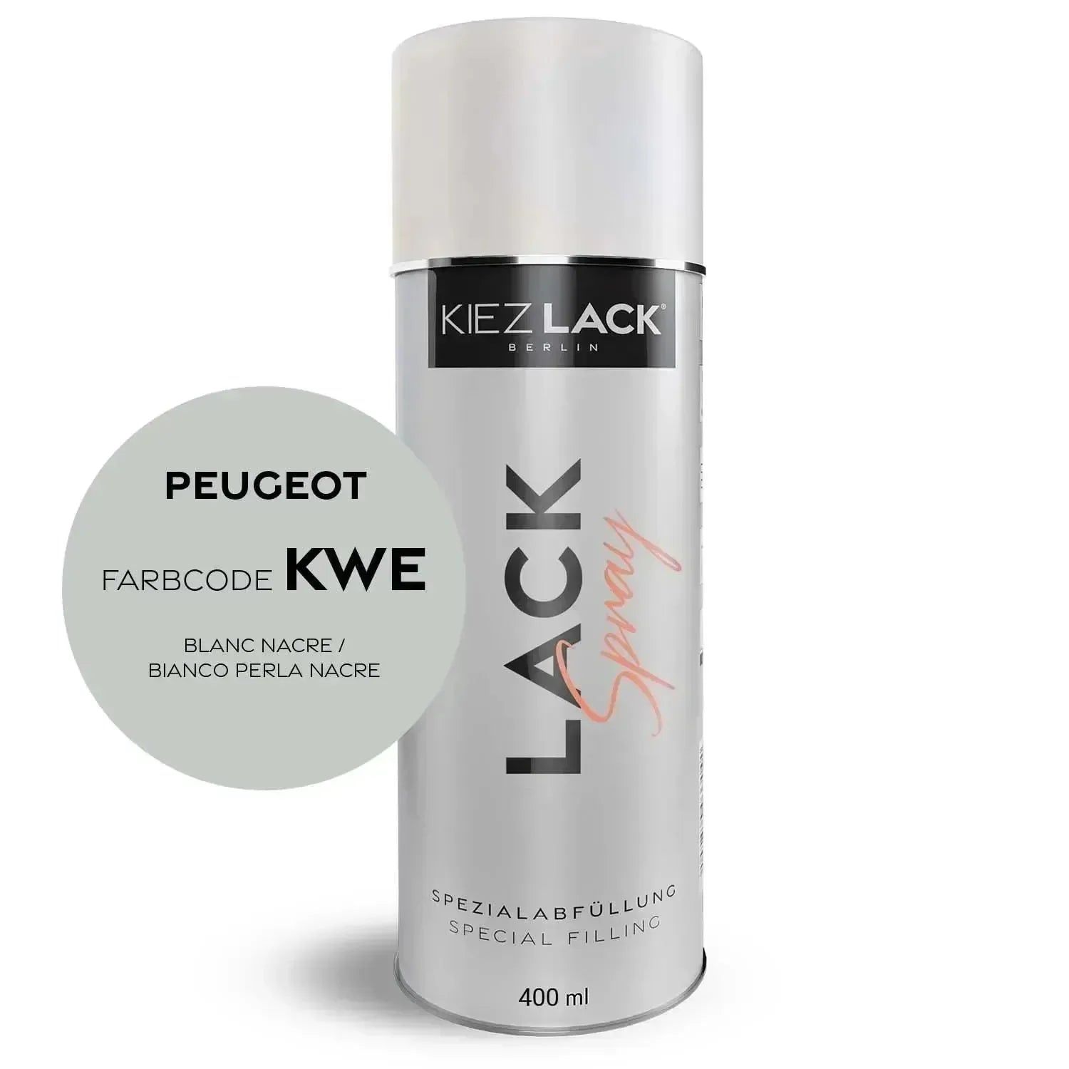 Kiezlack Lackspray Autolack Spraydose Peugeot KWE BLANC NACRE