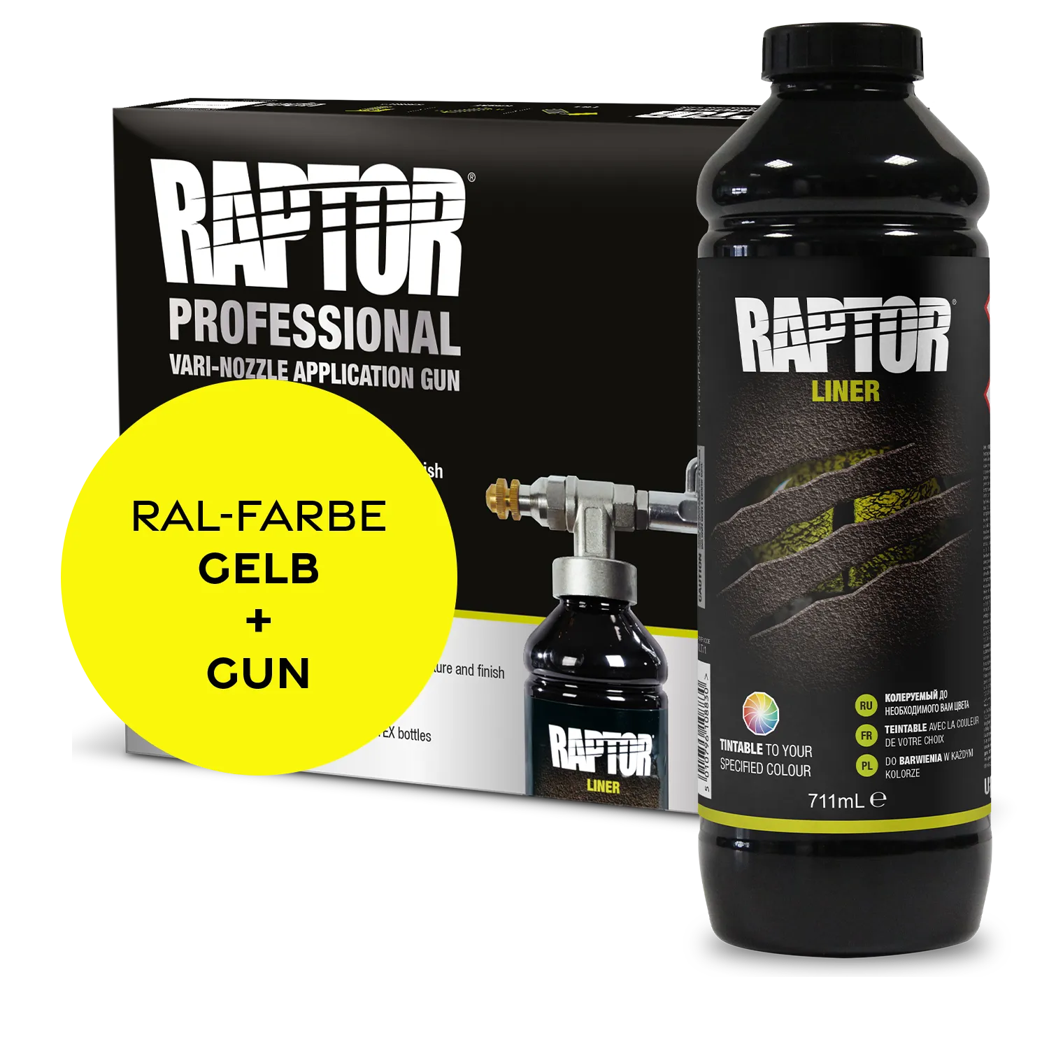 Raptor RAL 1000 - Grünbeige / 1er Flaschen-KIT / Raptor Spraygun RAPTOR Liner Flaschen-Kit RAL-Farben Gelb