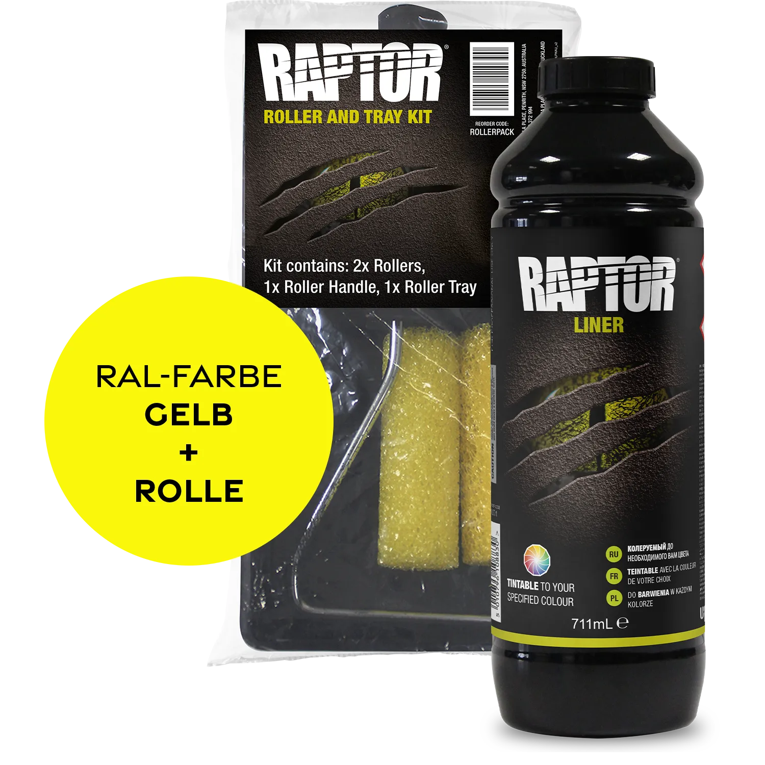 Raptor RAL 1000 - Grünbeige / 1er Flaschen-KIT / Raptor Roller Kit RAPTOR Liner Flaschen-Kit RAL-Farben Gelb