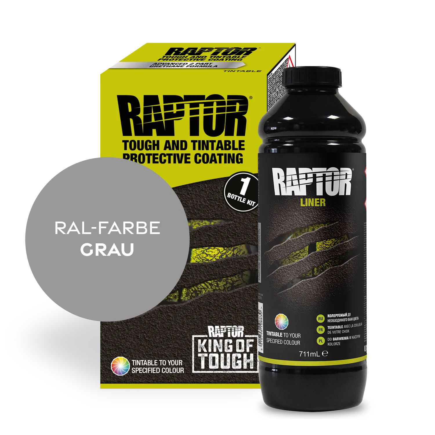 Raptor RAL 7000 - Fehgrau / 1er Flaschen-KIT / ohne RAPTOR Liner Flaschen-Kit RAL-Farben Grau